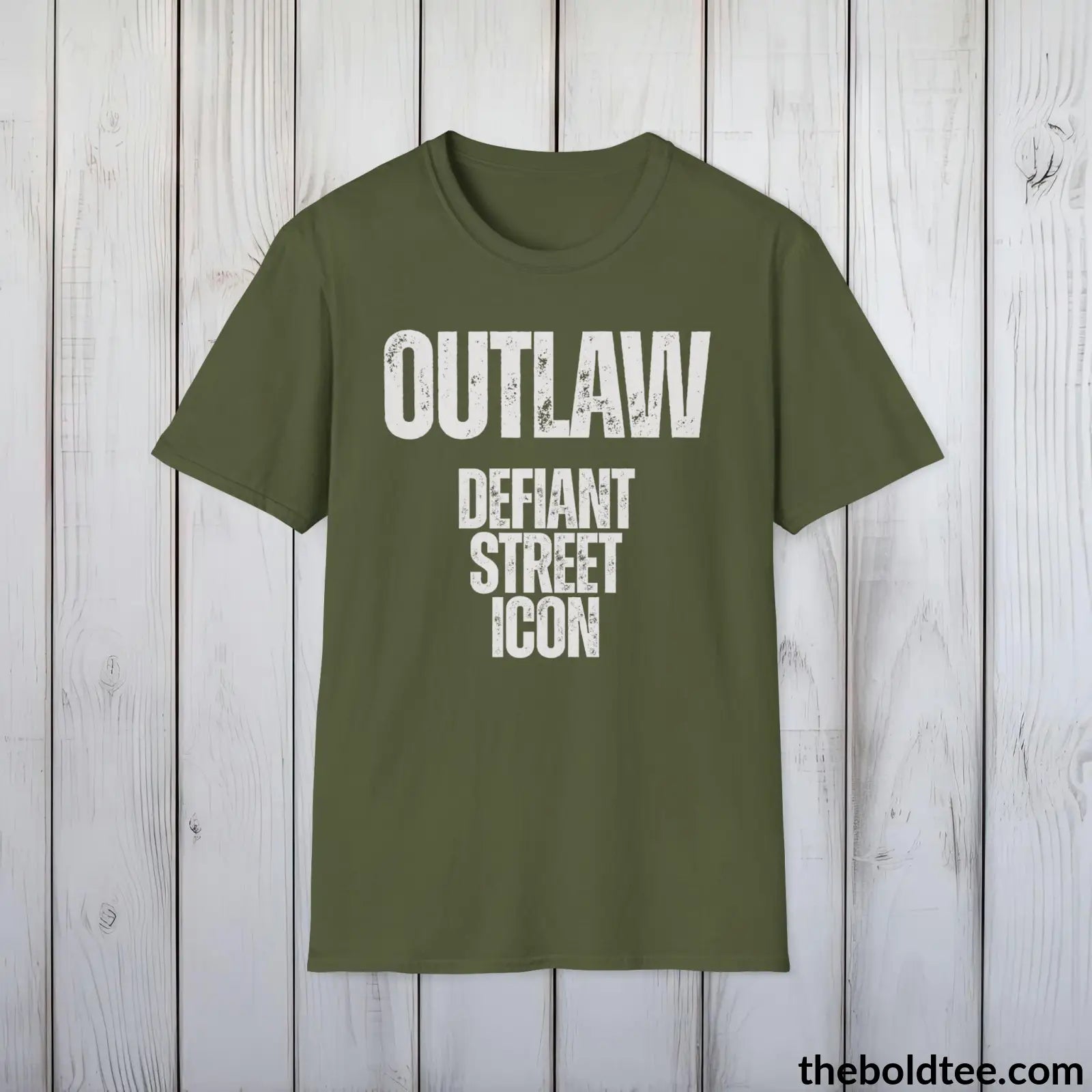 T-Shirt Military Green / S OUTLAW - Defiant Street Icon Tee - Bold Urbnan Cotton T-Shirt - 9 Epic Colors Available