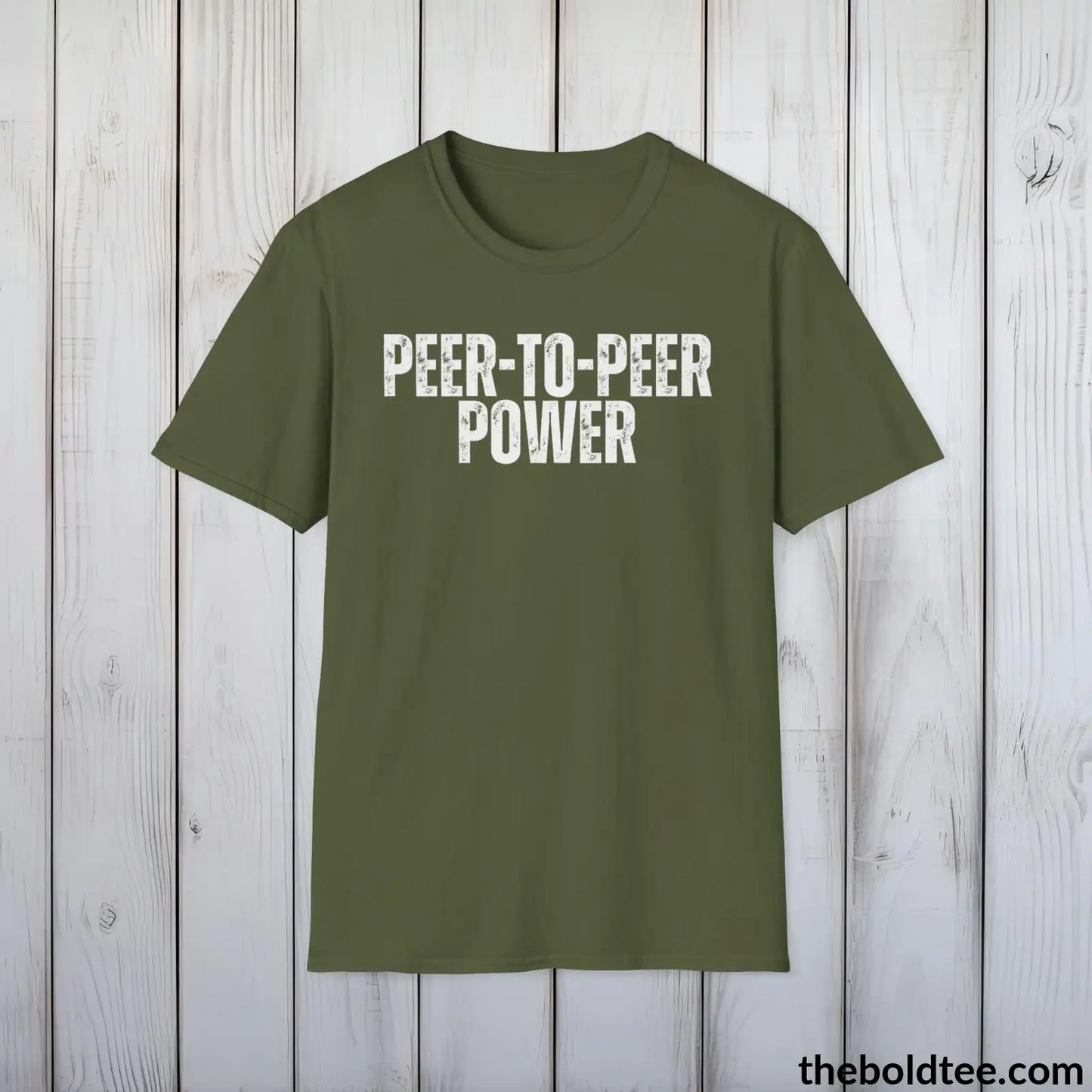 T-Shirt Military Green / S PEER-TO-PEER PWER Cryptocurrency Tee - Premium Cotton Crewneck Unisex T-Shirt - 9 Bold Colors