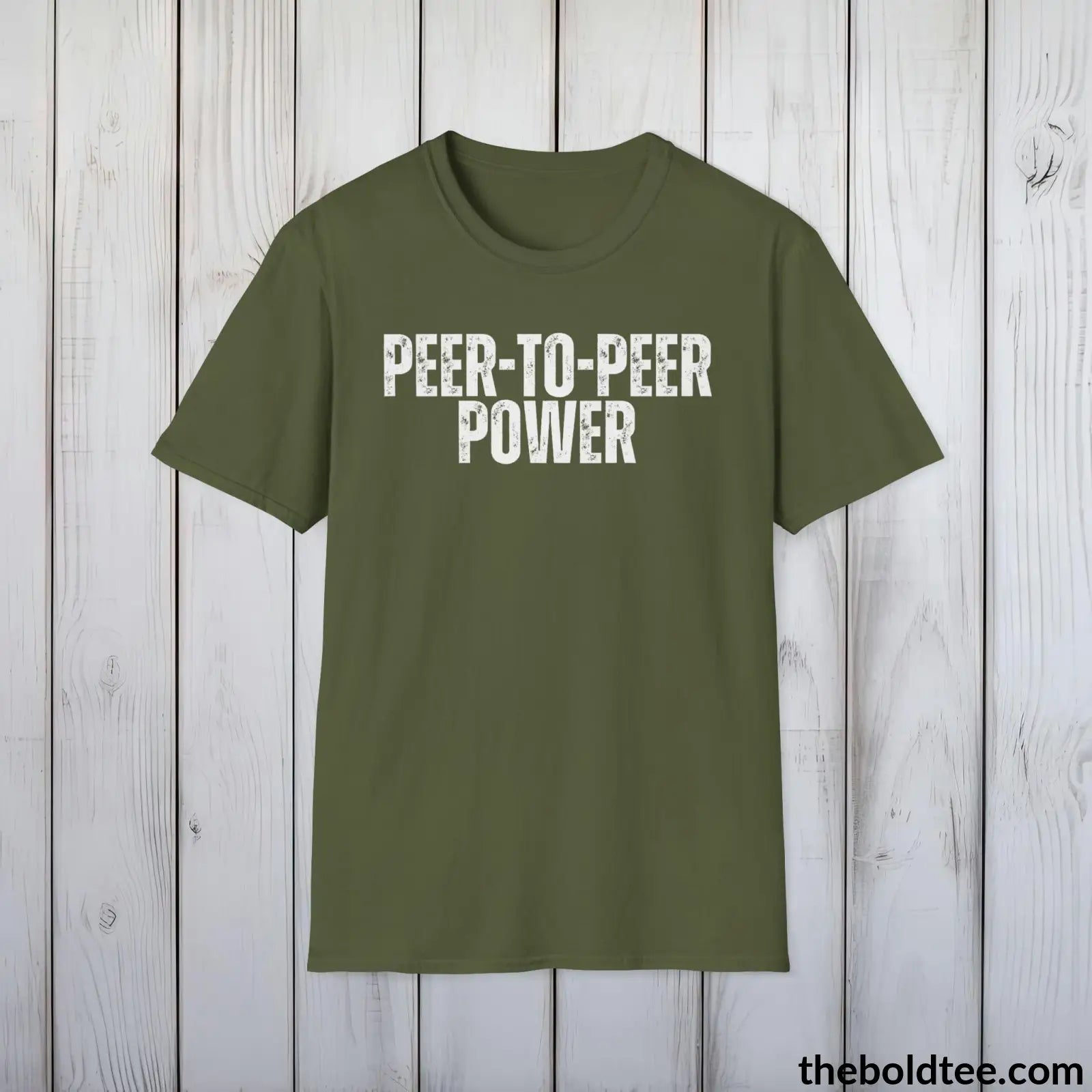 T-Shirt Military Green / S PEER-TO-PEER PWER Cryptocurrency Tee - Premium Cotton Crewneck Unisex T-Shirt - 9 Bold Colors