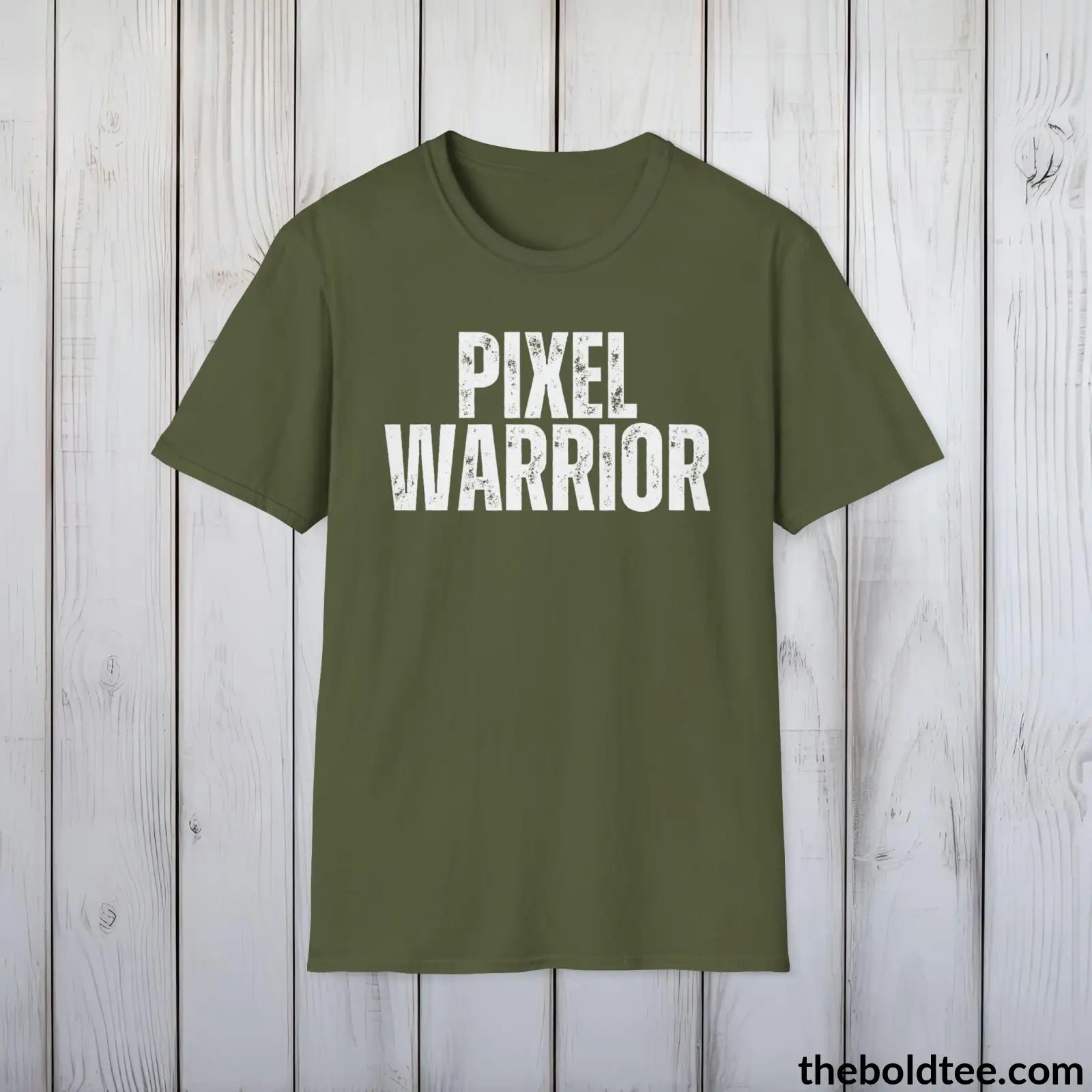 T-Shirt Military Green / S PIXEL WARRIOR Gamer Tee - Sustainable & Soft Cotton Crewneck Unisex T-Shirt - 9 Bold Colors