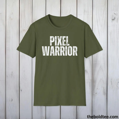 T-Shirt Military Green / S PIXEL WARRIOR Gamer Tee - Sustainable & Soft Cotton Crewneck Unisex T-Shirt - 9 Bold Colors