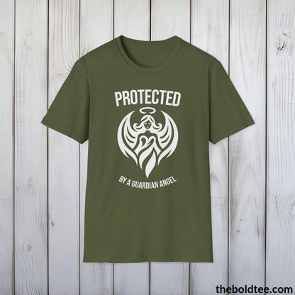 T-Shirt Military Green / S Protected by a Guardian Angel T-Shirt - Spiritual Guardian Angel Tee - Angel Wings Inspirational T-Shirt - Spiritual Gift - 9 Colors