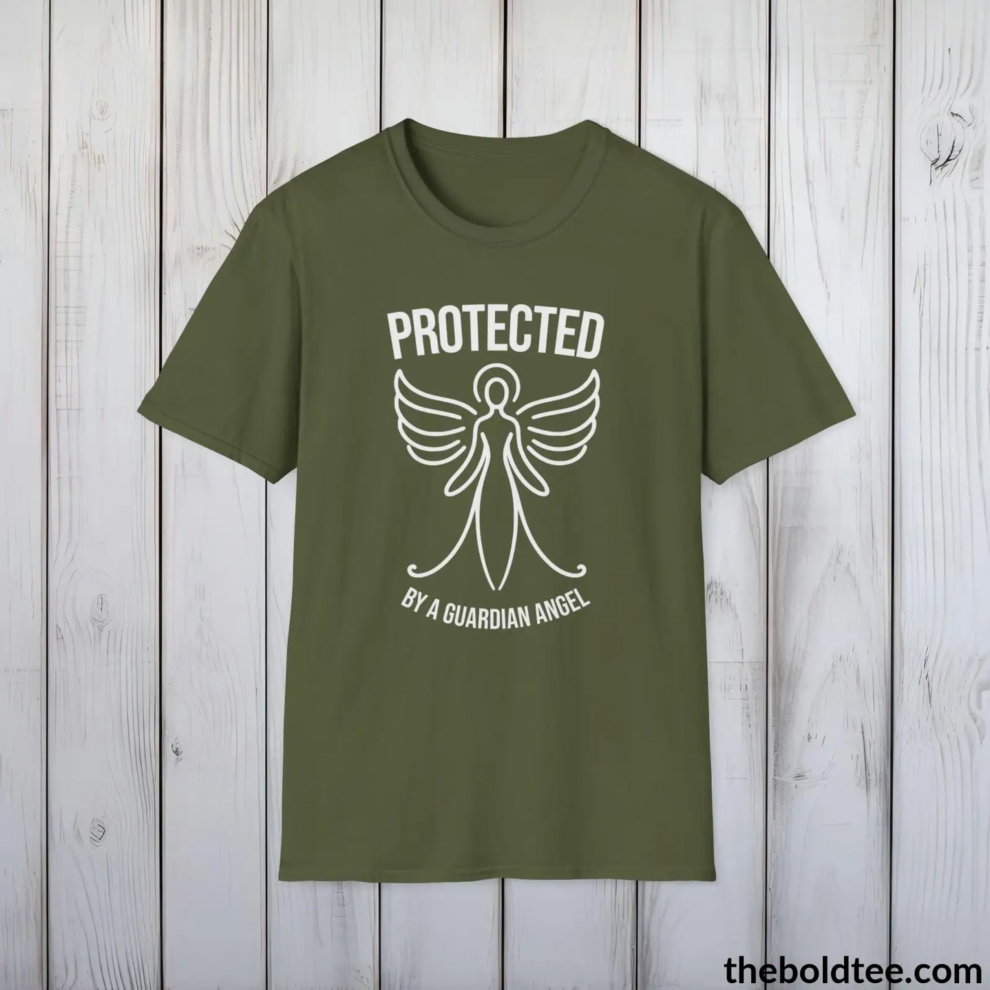 T-Shirt Military Green / S Protected by a Guardian Angel T-Shirt - Spiritual Guardian Angel Tee - Angel Wings Inspirational T-Shirt - Spiritual Gift - 9 Colors