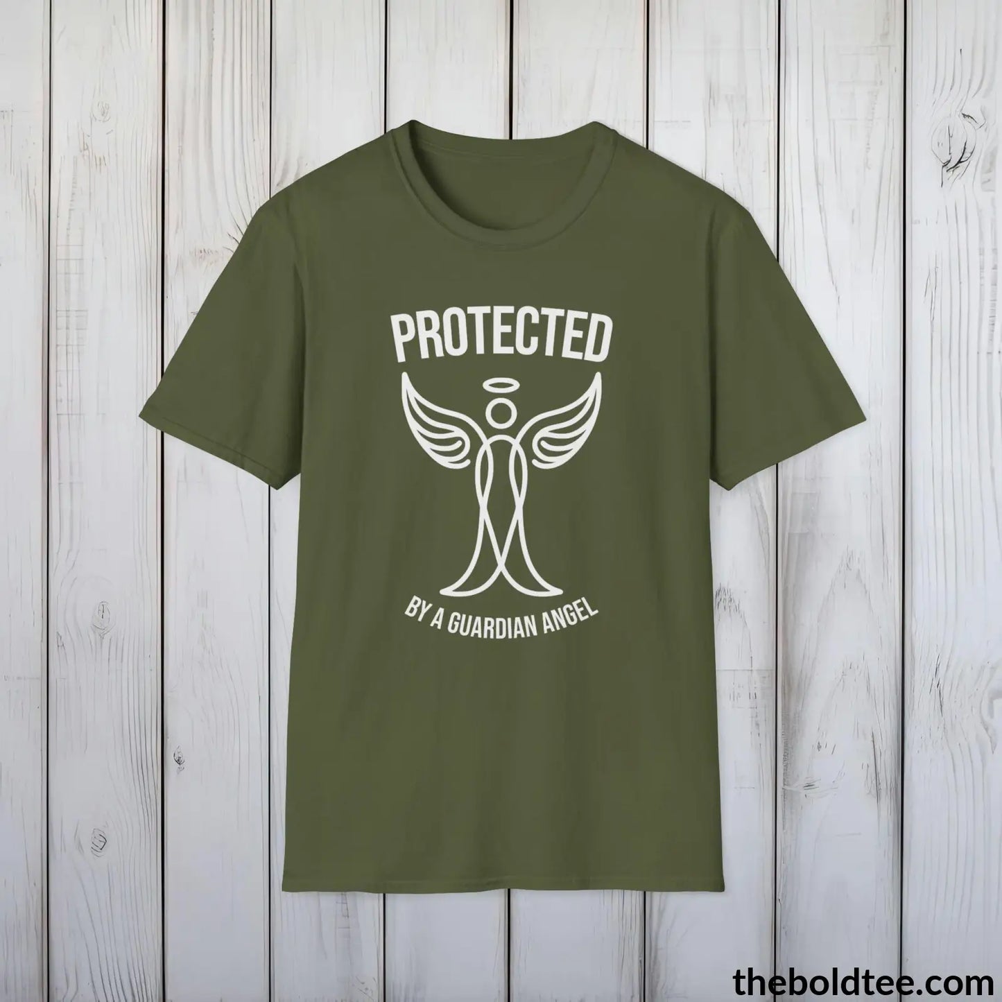 T-Shirt Military Green / S Protected by a Guardian Angel T-Shirt - Spiritual Guardian Angel Tee - Angel Wings Inspirational T-Shirt - Spiritual Gift - 9 Colors