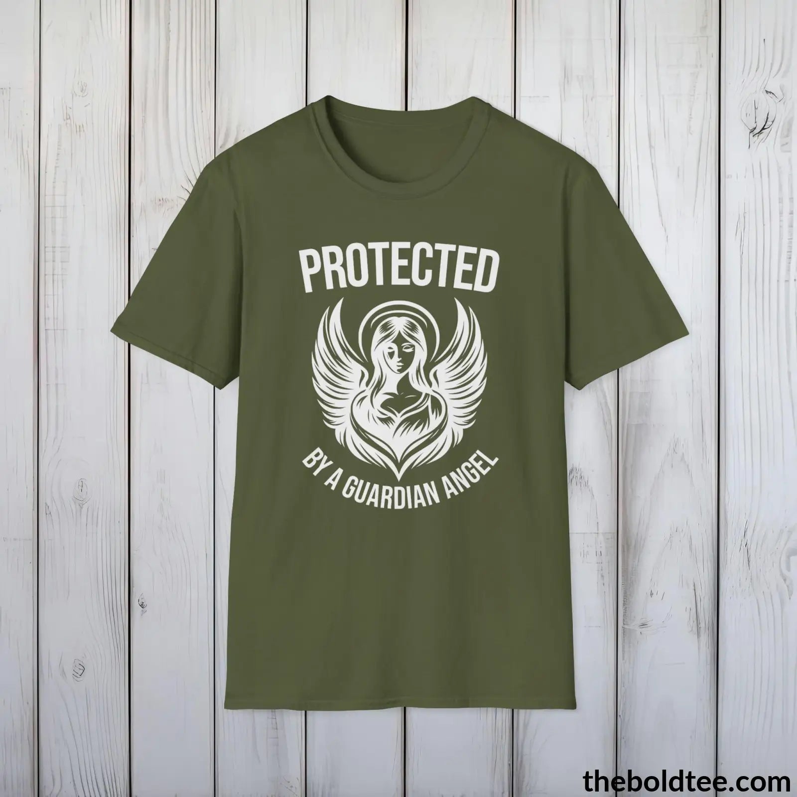 T-Shirt Military Green / S Protected by a Guardian Angel T-Shirt - Spiritual Guardian Angel Tee - Angel Wings Inspirational T-Shirt - Spiritual Gift - 9 Colors