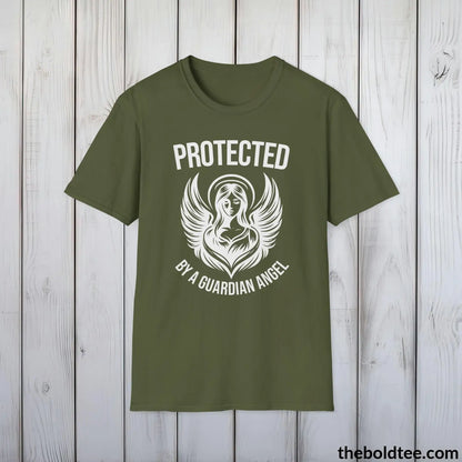 T-Shirt Military Green / S Protected by a Guardian Angel T-Shirt - Spiritual Guardian Angel Tee - Angel Wings Inspirational T-Shirt - Spiritual Gift - 9 Colors