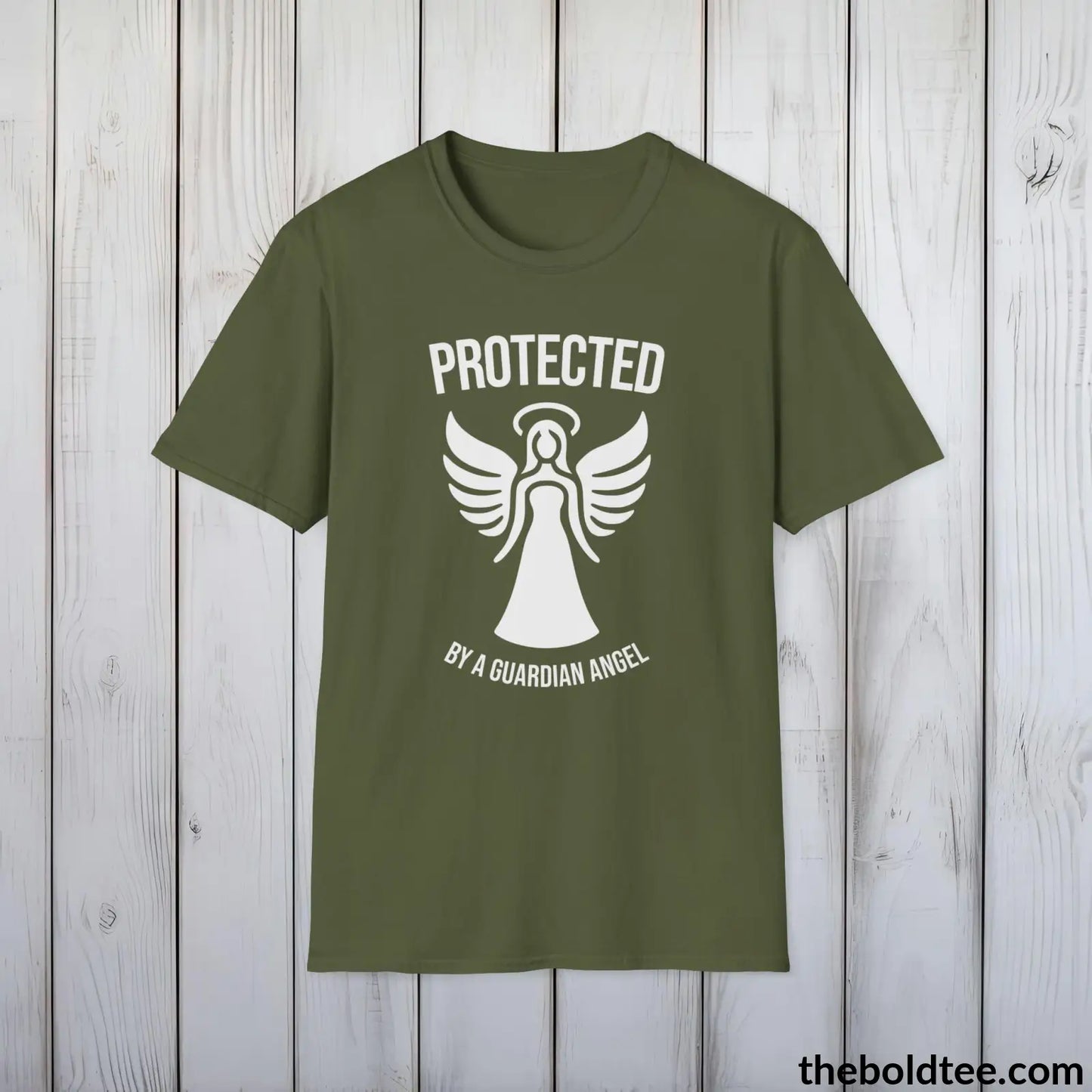 T-Shirt Military Green / S Protected by a Guardian Angel T-Shirt - Spiritual Guardian Angel Tee - Angel Wings Inspirational T-Shirt - Spiritual Gift - 9 Colors