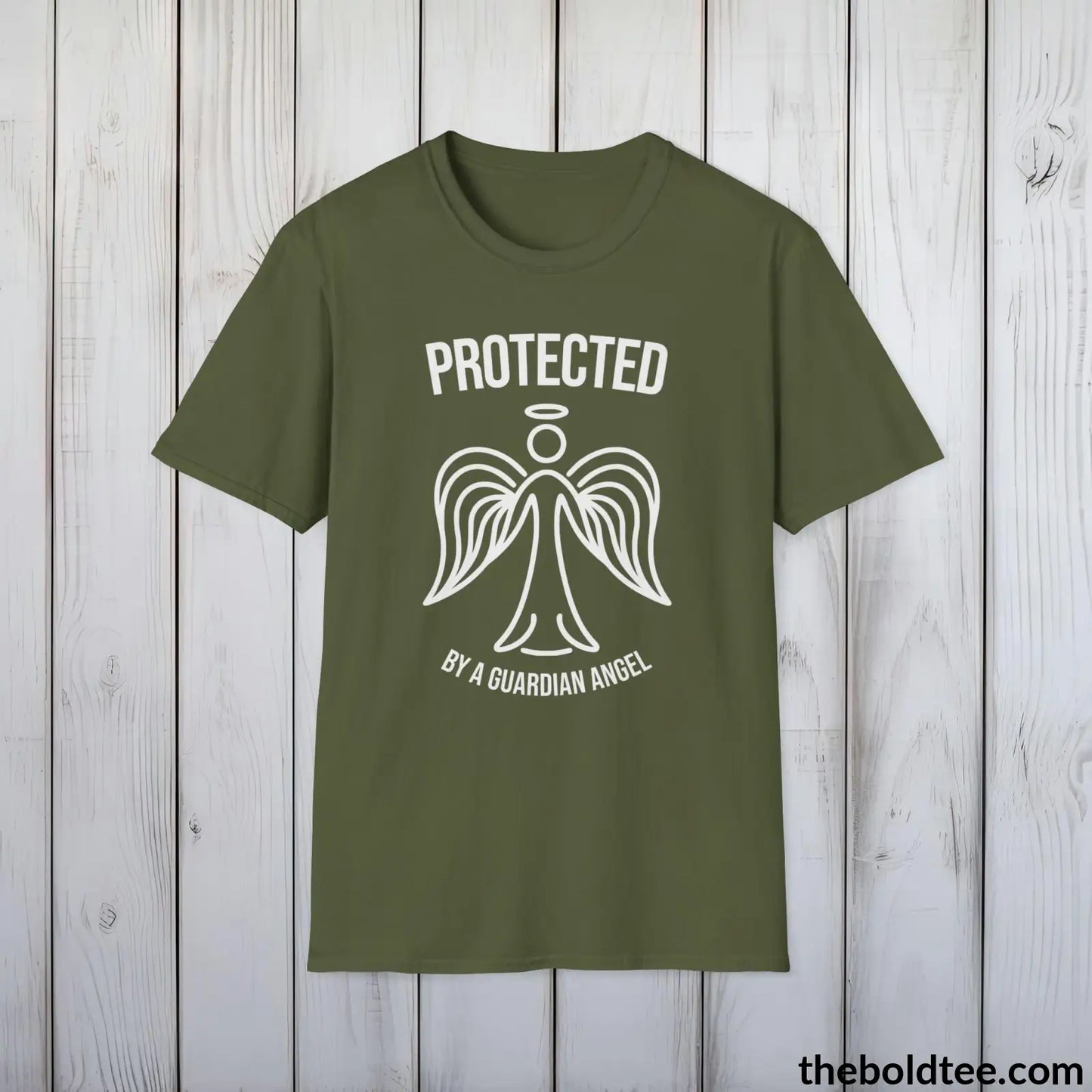 T-Shirt Military Green / S Protected by a Guardian Angel T-Shirt - Spiritual Guardian Angel Tee - Angel Wings Inspirational T-Shirt - Spiritual Gift - 9 Colors