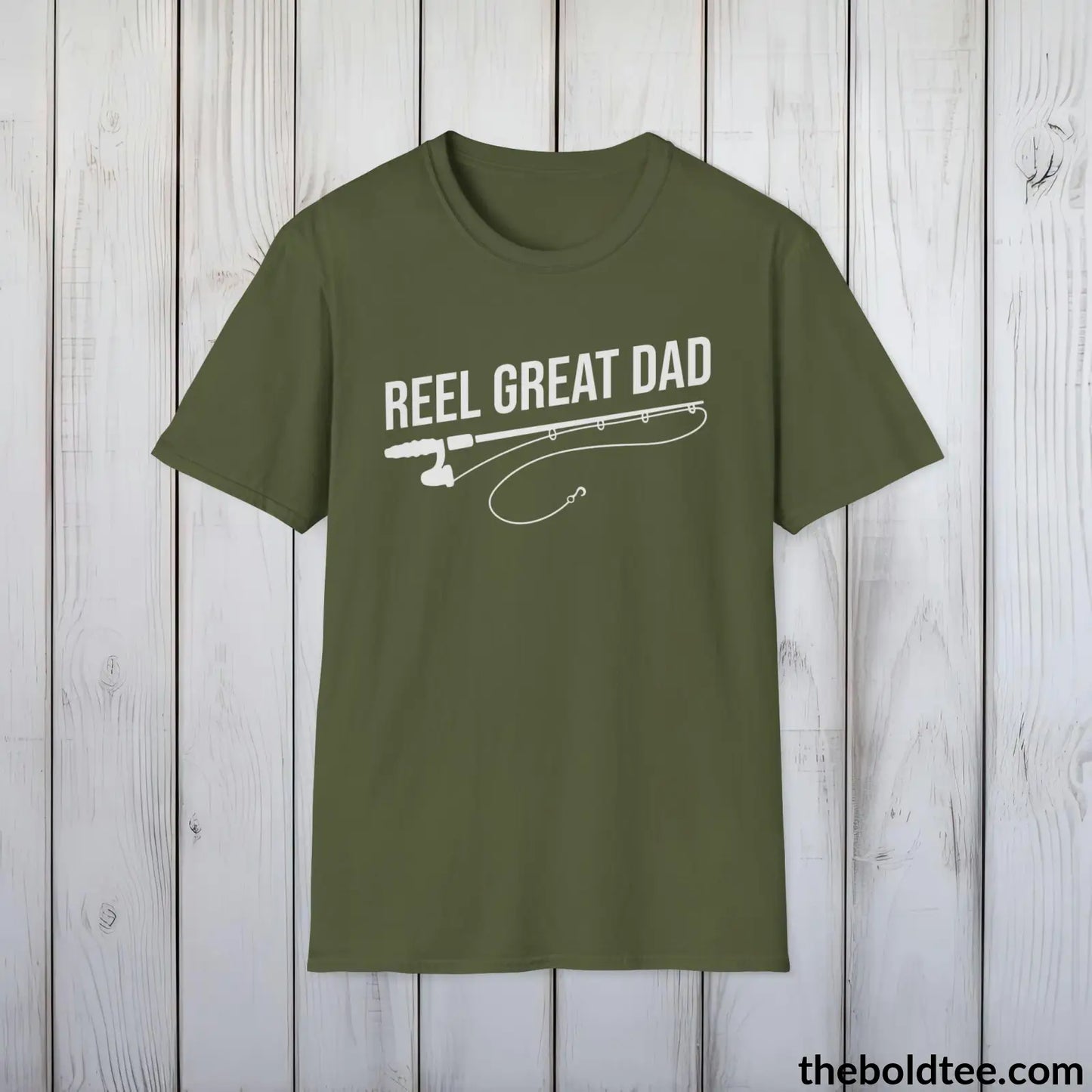 T-Shirt Military Green / S Reel Great Dad T-Shirt - Premium Dad Fishing Graphic Tee - Fishing Gift For Father - Funny Meme Fishing Shirt - 9 Colors Available