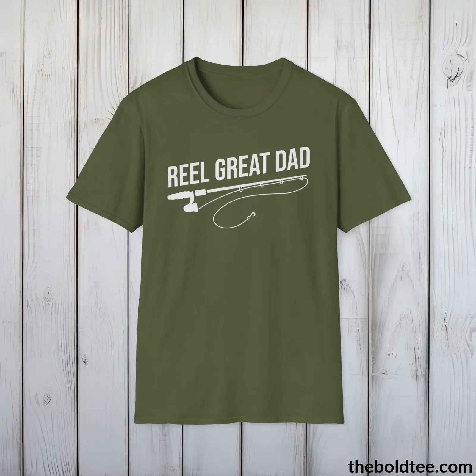 T-Shirt Military Green / S Reel Great Dad T-Shirt - Premium Dad Fishing Graphic Tee - Fishing Gift For Father - Funny Meme Fishing Shirt - 9 Colors Available