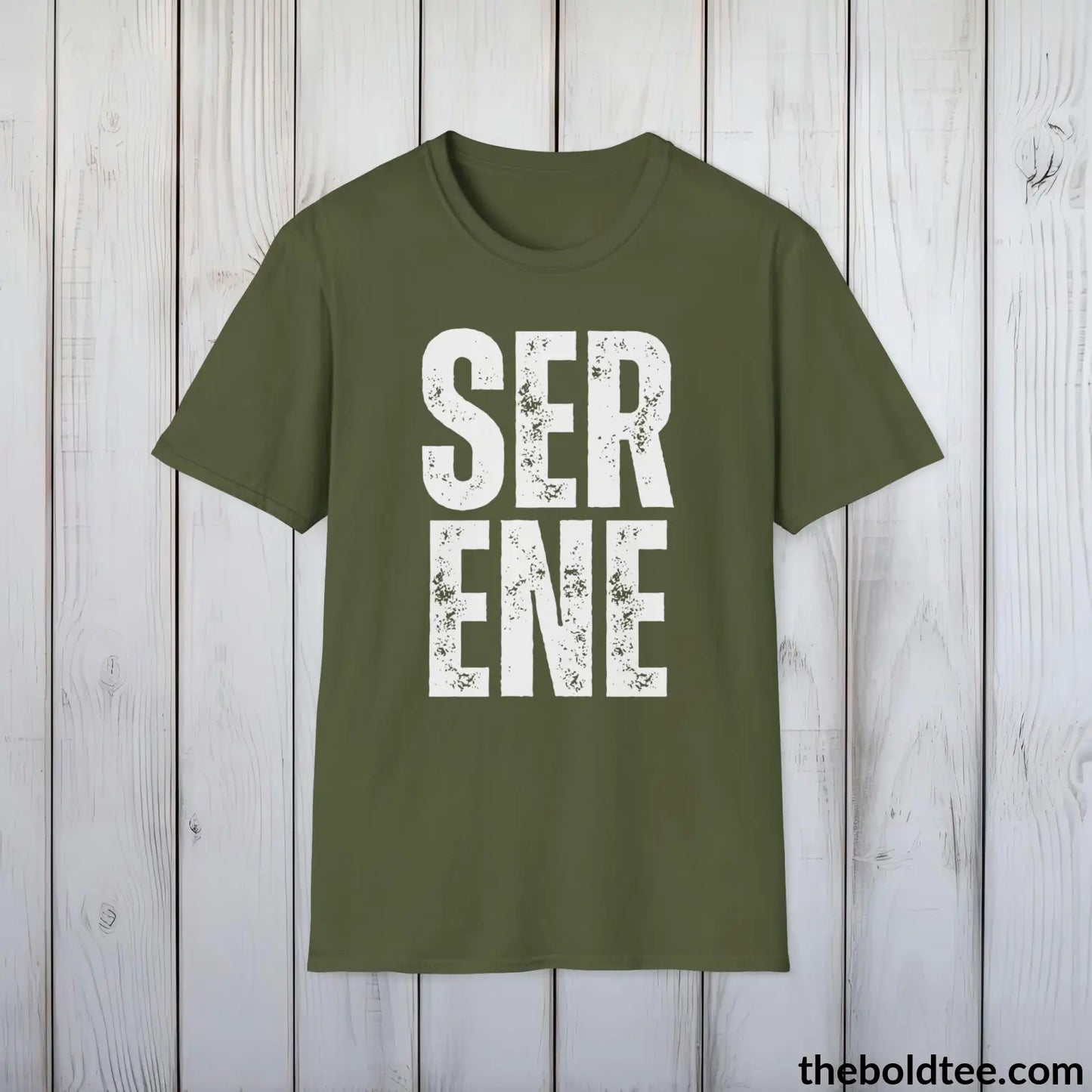 T-Shirt Military Green / S SERENE Tee - Casual, Sustainable & Soft Cotton Crewneck Unisex T-Shirt - 9 Bold Colors