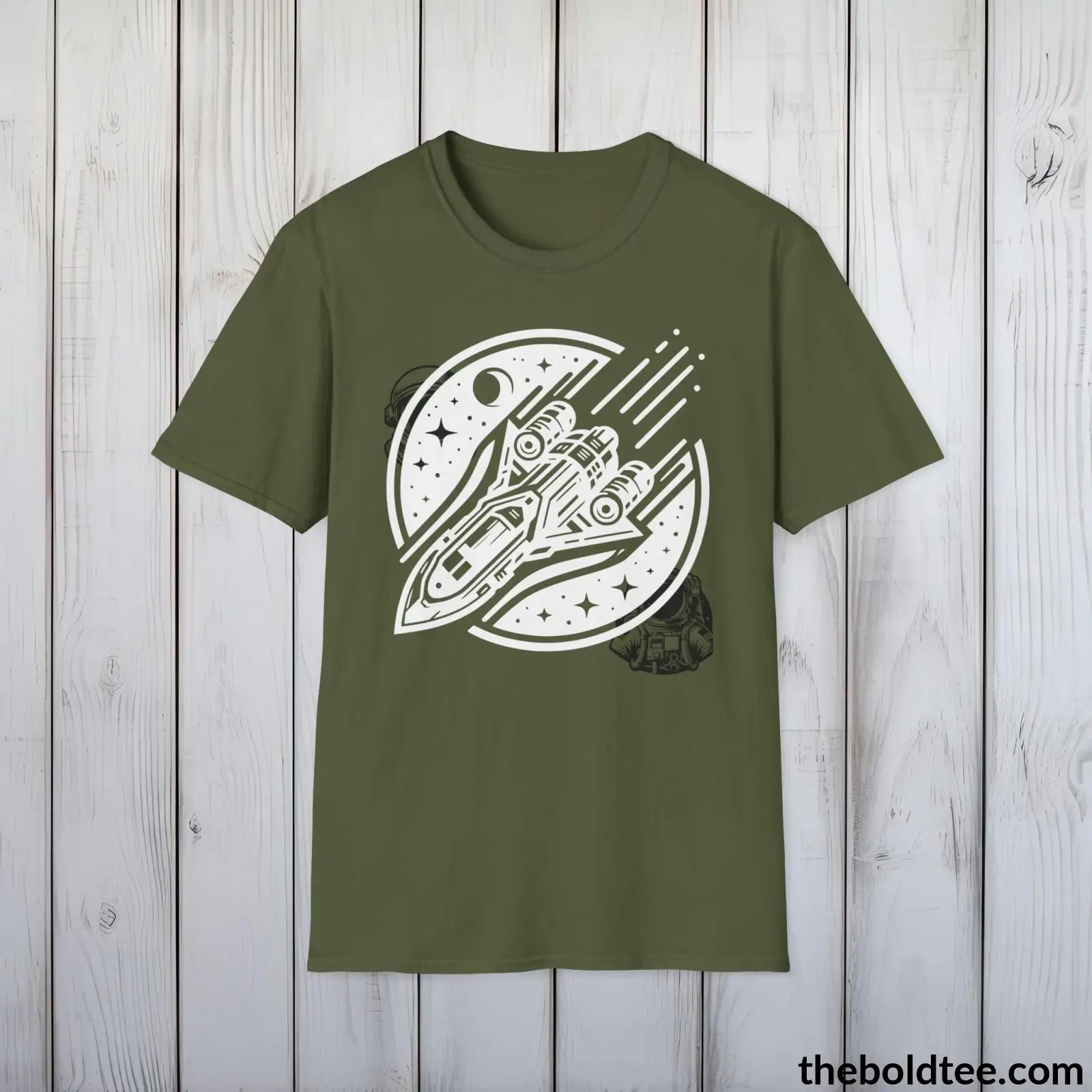 T-Shirt Military Green / S Space Ship Tee - Sustainable & Soft Cotton Crewneck Unisex T-Shirt - 9 Bold Colors