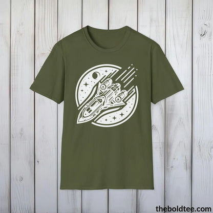 T-Shirt Military Green / S Space Ship Tee - Sustainable & Soft Cotton Crewneck Unisex T-Shirt - 9 Bold Colors