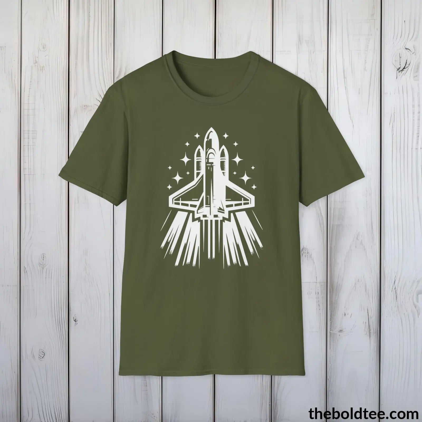 T-Shirt Military Green / S Space Ship Tee - Sustainable & Soft Cotton Crewneck Unisex T-Shirt - 9 Bold Colors