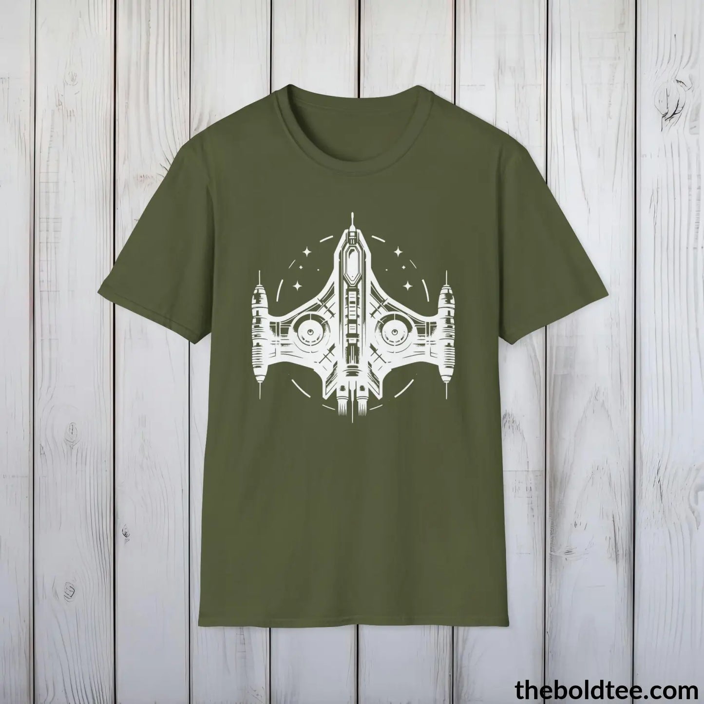 T-Shirt Military Green / S Space Ship Tee - Sustainable & Soft Cotton Crewneck Unisex T-Shirt - 9 Bold Colors