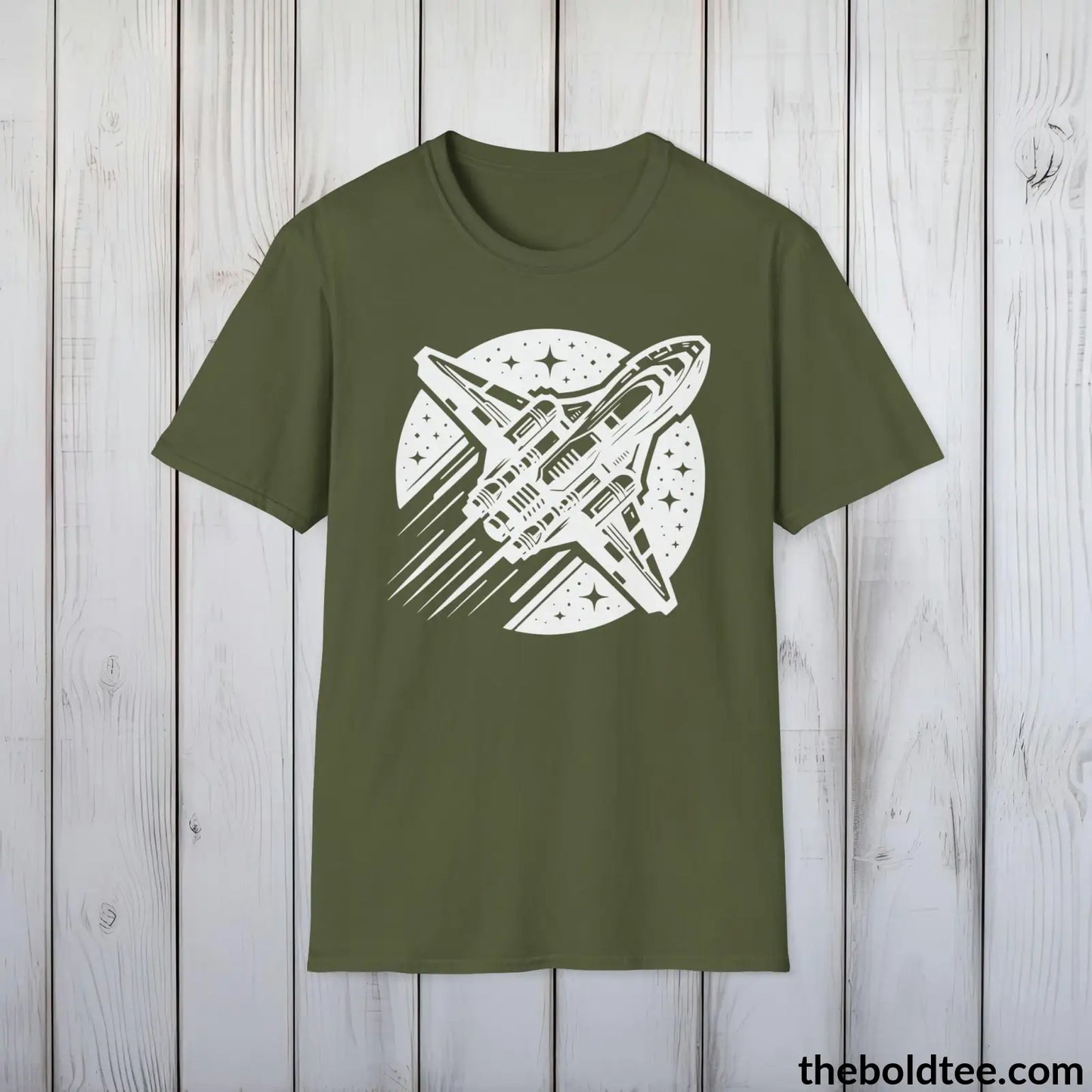 T-Shirt Military Green / S Space Ship Tee - Sustainable & Soft Cotton Crewneck Unisex T-Shirt - 9 Bold Colors