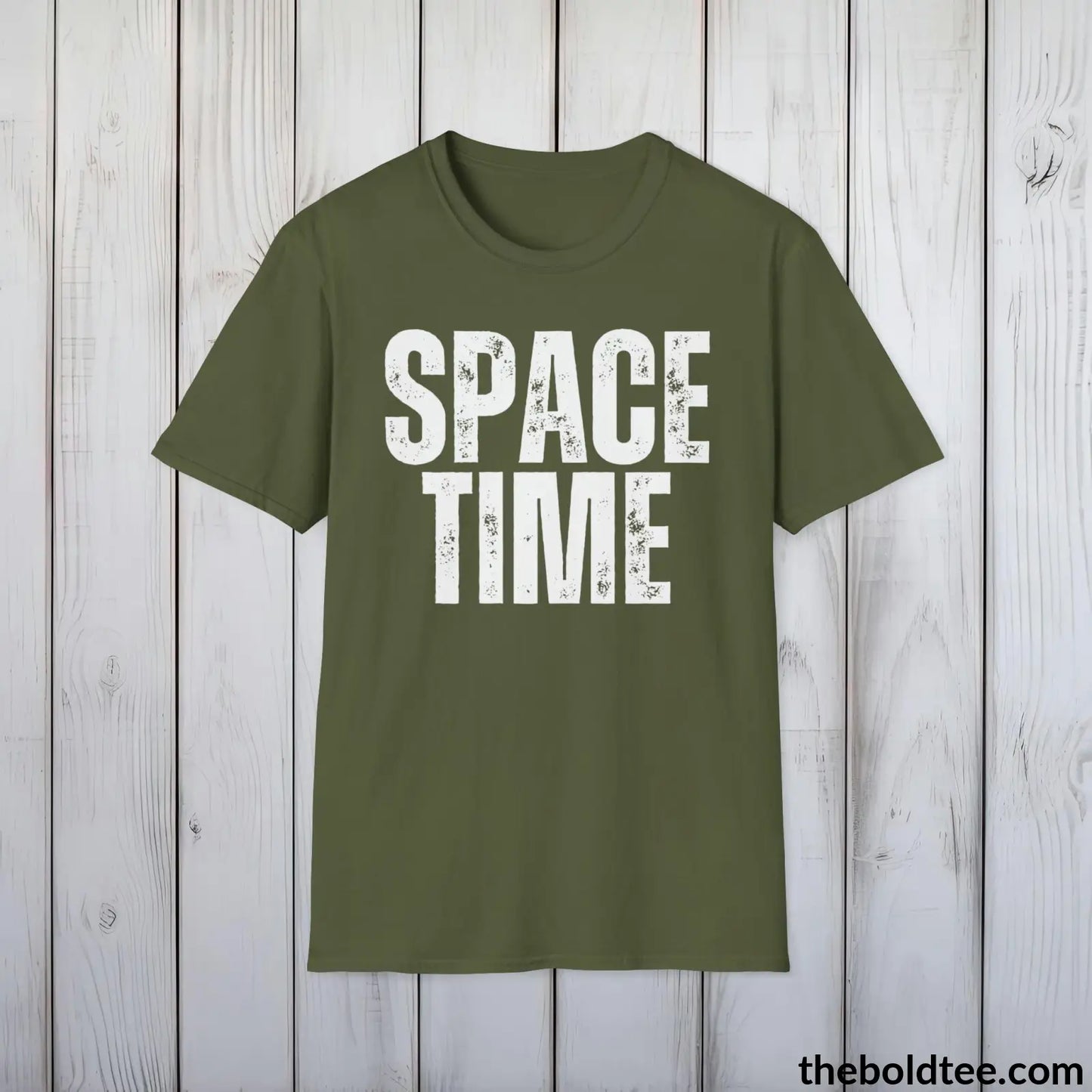 T-Shirt Military Green / S SPACE TIME Space Tee - Casual, Sustainable & Soft Cotton Crewneck Unisex T-Shirt - 9 Bold Colors