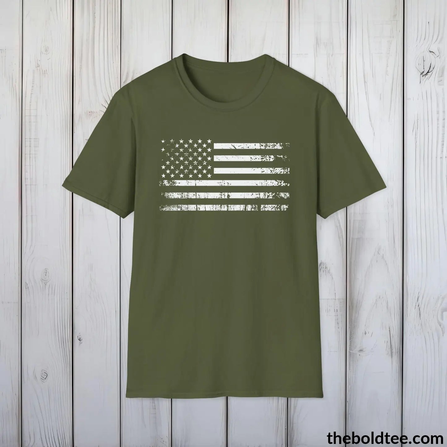 T-Shirt Military Green / S US FLAG Military Tee - Strong & Versatile Cotton Crewneck T-Shirt - 9 Bold Colors