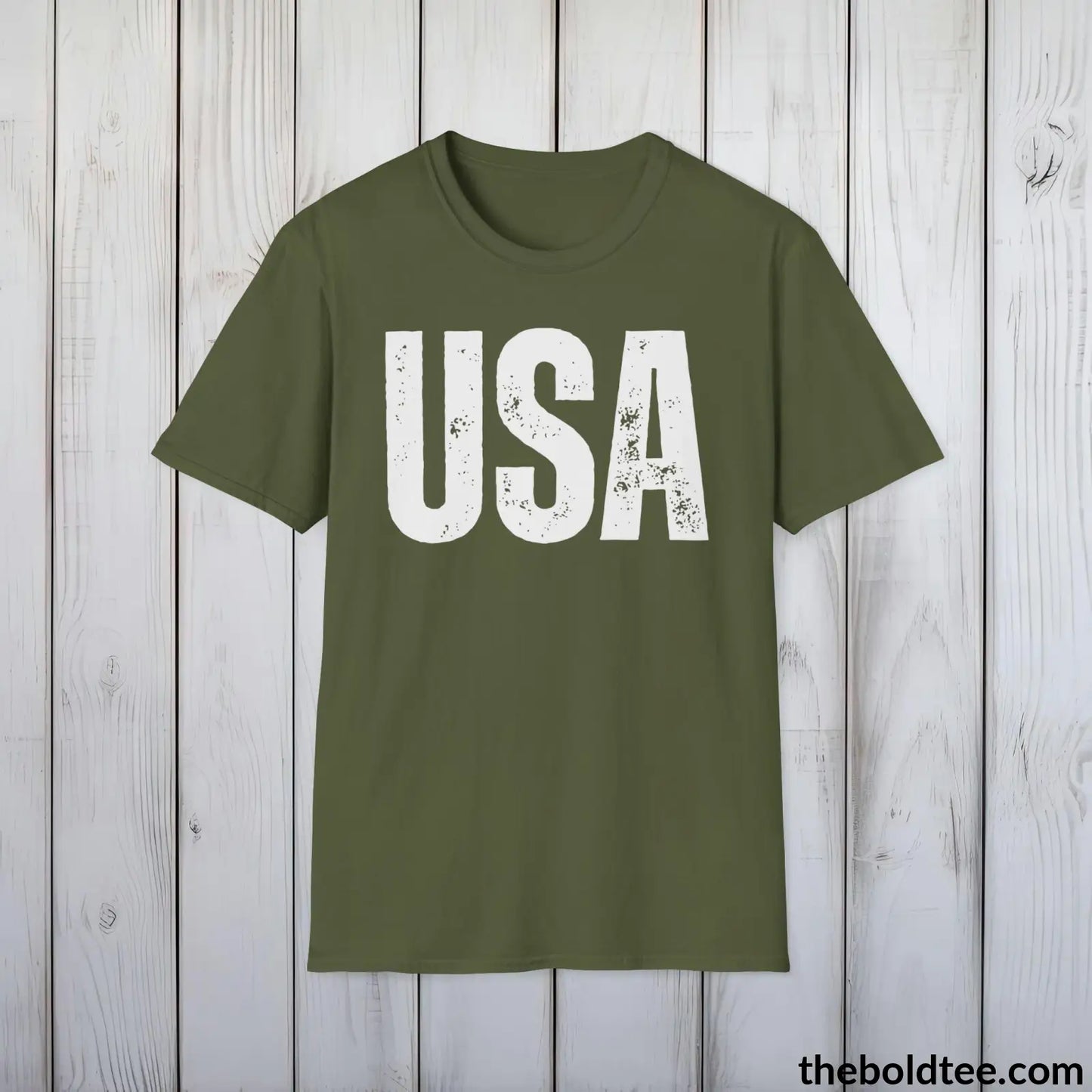 T-Shirt Military Green / S USA Tee - Casual, Sustainable & Soft Cotton Crewneck Unisex T-Shirt - 9 Bold Colors