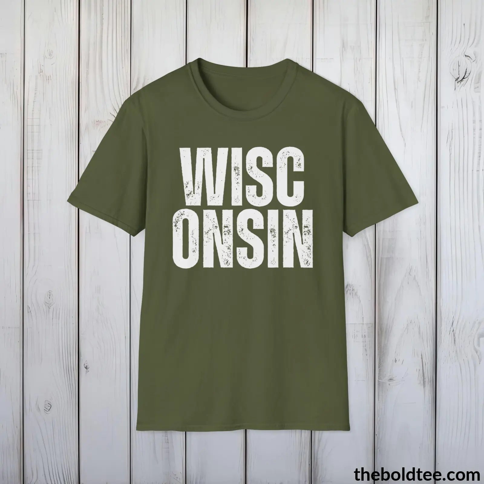 T-Shirt Military Green / S WISCONSIN - Casual, Sustainable & Soft Cotton Crewneck Unisex T-Shirt - 9 Bold Colors