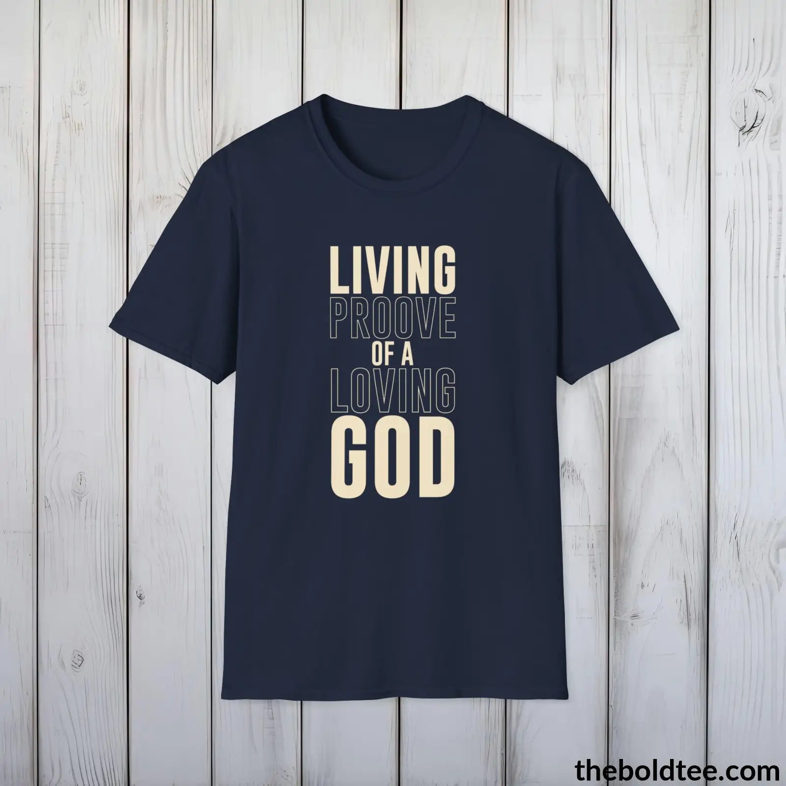 T-Shirt Navy / S Loving God Christian T-Shirt - Inspirational, Casual Soft Cotton Crewneck Tee - Graceful Church Gift for Friends and Family - 8 Colors