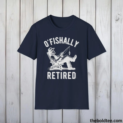 T-Shirt Navy / S O'Fishally Retired T-Shirt - Premium Retirement Fishing Graphic Tee - Fishing Gift For Retiree - Funny Fishing Meme Shirt - 9 Colors