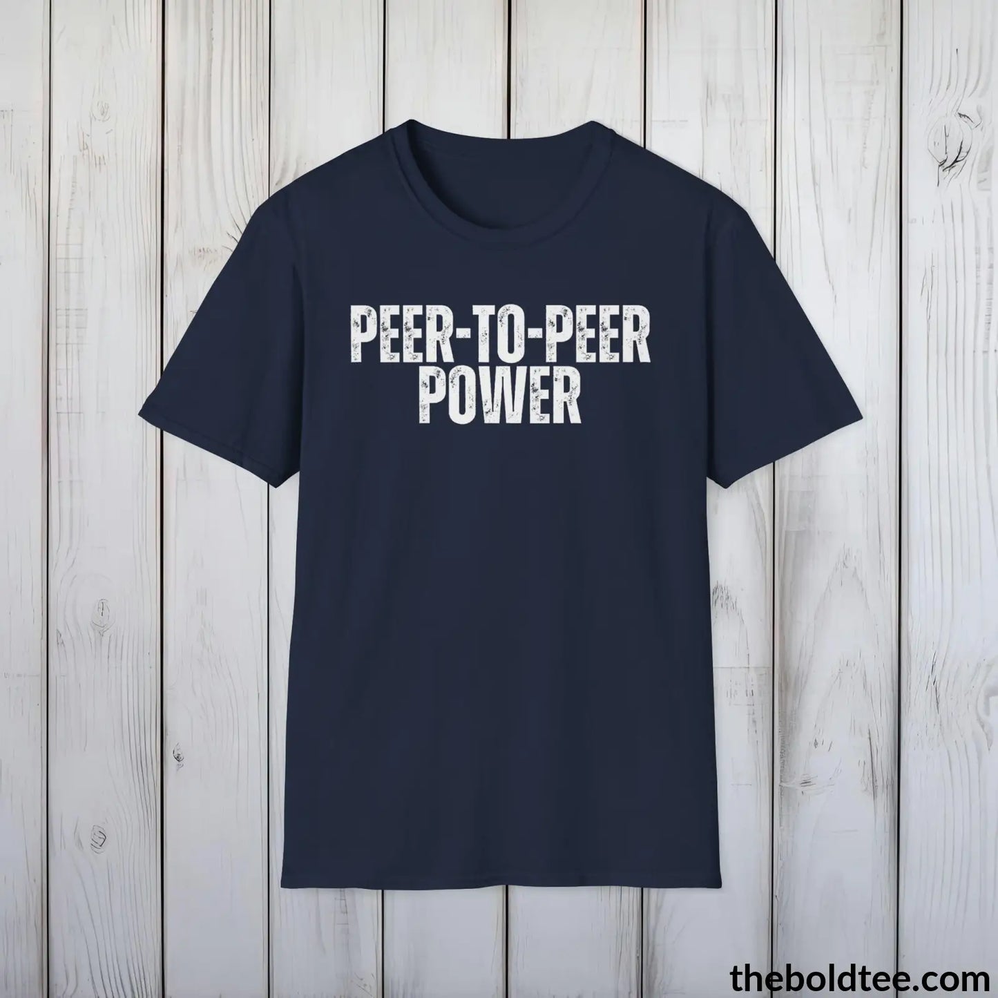 T-Shirt Navy / S PEER-TO-PEER PWER Cryptocurrency Tee - Premium Cotton Crewneck Unisex T-Shirt - 9 Bold Colors