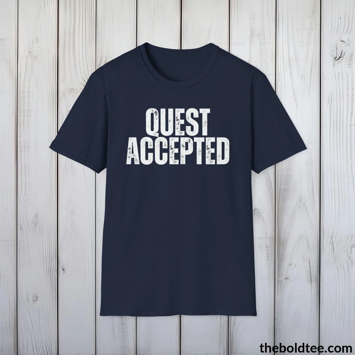 T-Shirt Navy / S QUEST ACCEPTED Gamer Tee - Sustainable & Soft Cotton Crewneck Unisex T-Shirt - 9 Bold Colors