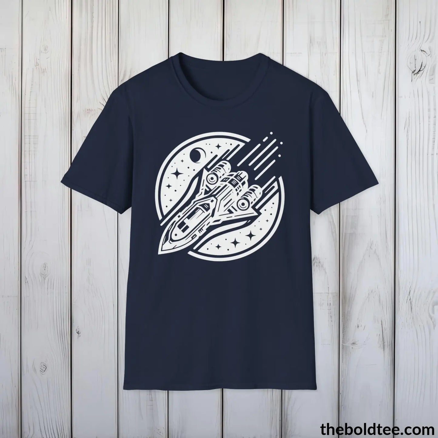 T-Shirt Navy / S Space Ship Tee - Sustainable & Soft Cotton Crewneck Unisex T-Shirt - 9 Bold Colors