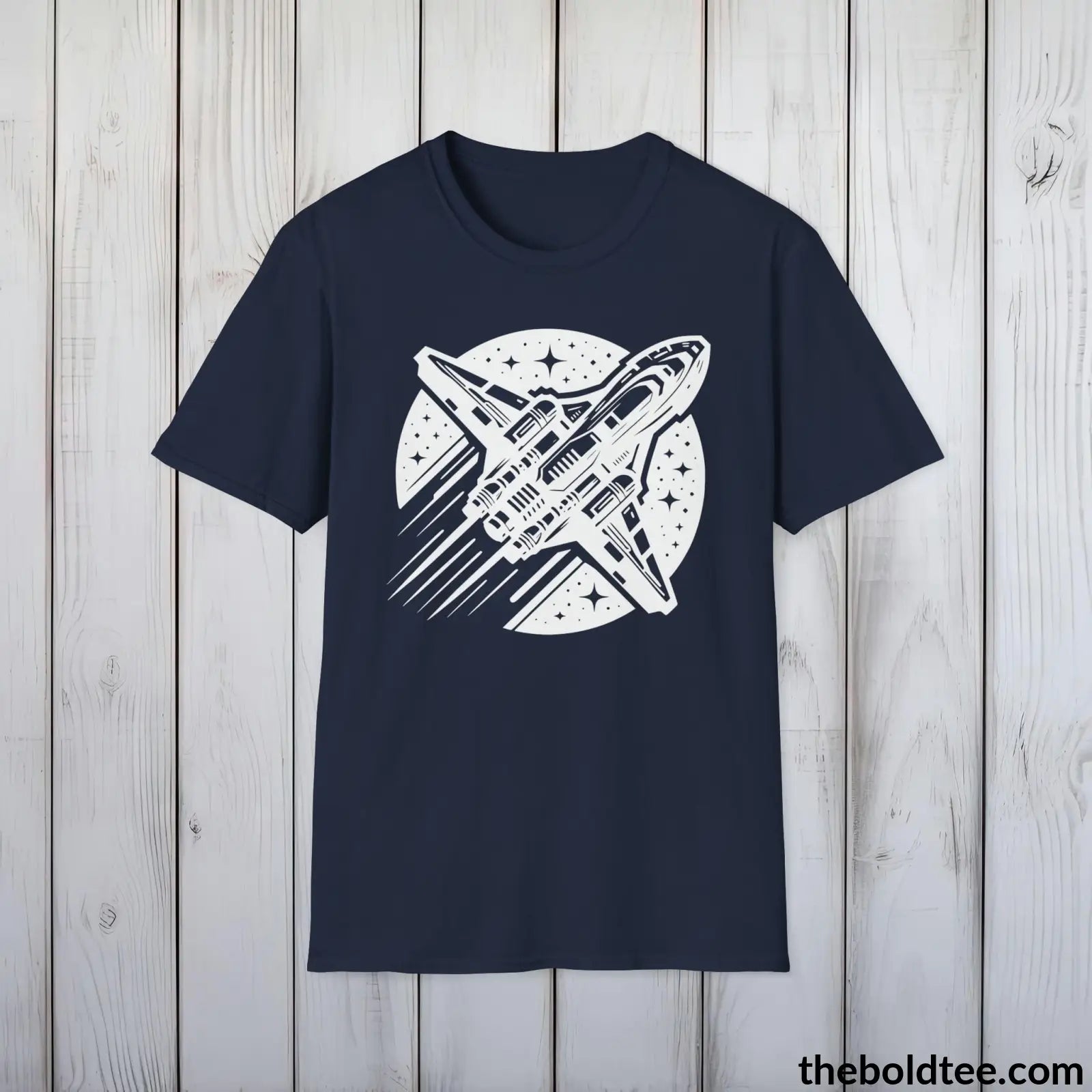 T-Shirt Navy / S Space Ship Tee - Sustainable & Soft Cotton Crewneck Unisex T-Shirt - 9 Bold Colors