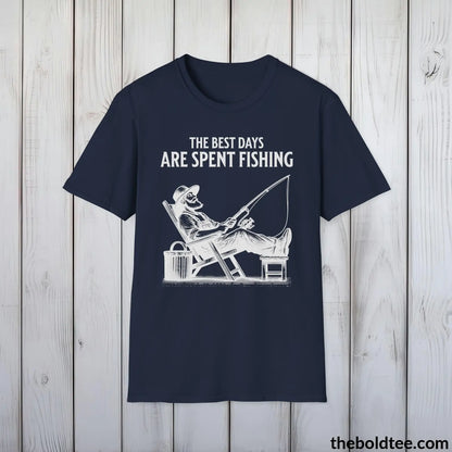 T-Shirt Navy / S The Best Days Are Spent Fishing T-Shirt - Premium Fishing Graphic Tee -  Cool Fisher Shirt - Fishing Gift For Fishermen - 9 Colors Available