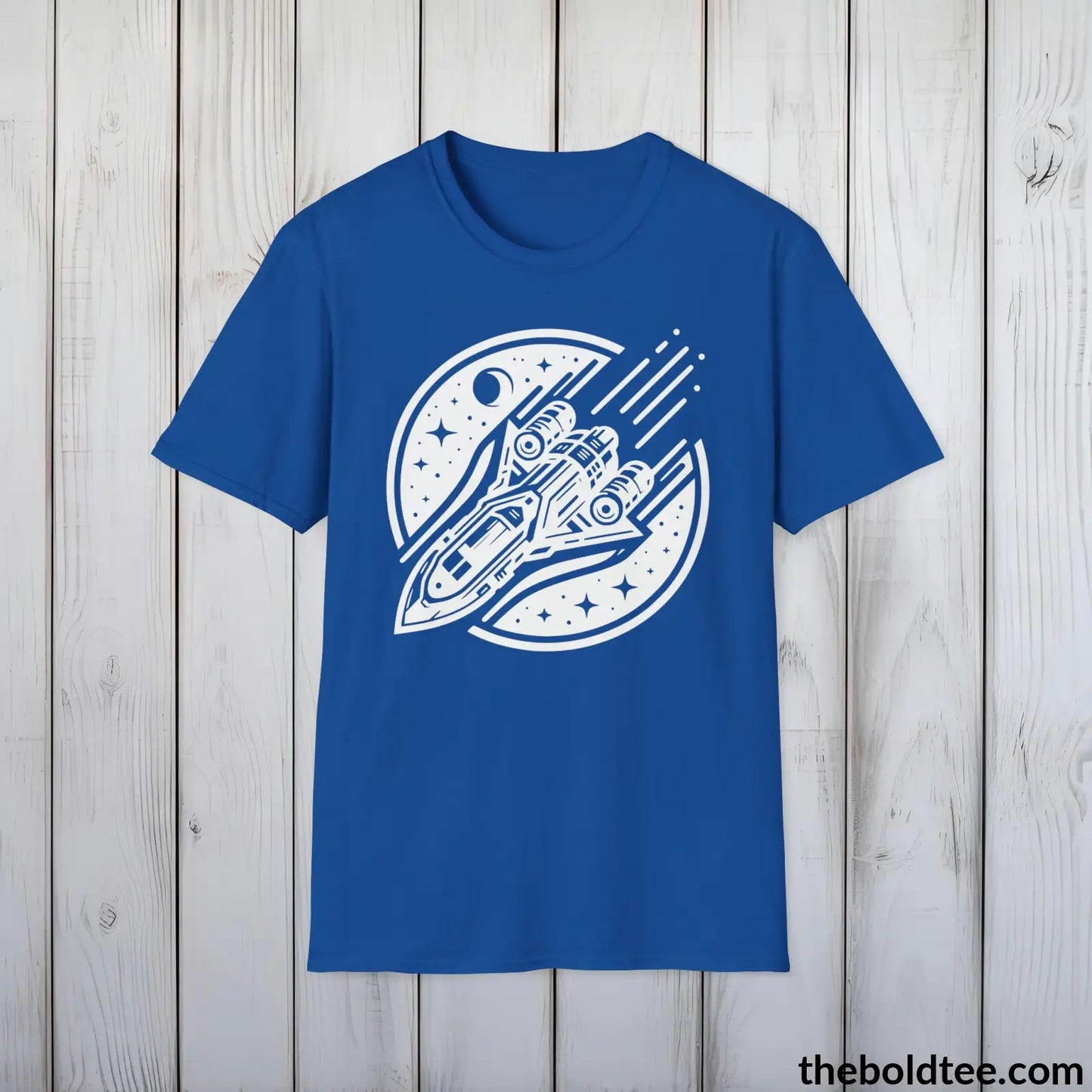 T-Shirt Royal / S Space Ship Tee - Sustainable & Soft Cotton Crewneck Unisex T-Shirt - 9 Bold Colors