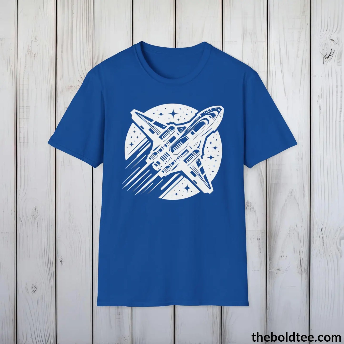 T-Shirt Royal / S Space Ship Tee - Sustainable & Soft Cotton Crewneck Unisex T-Shirt - 9 Bold Colors