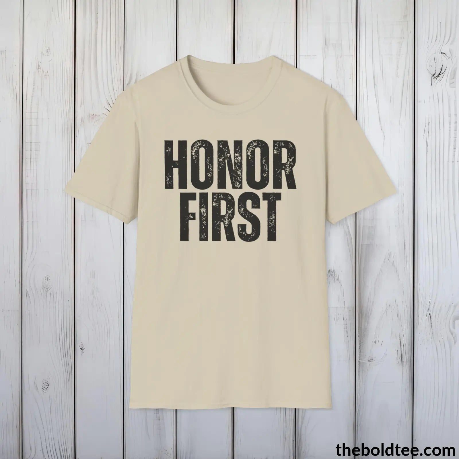 T-Shirt Sand / S HONOR FIRST Military Tee - Strong & Versatile Cotton Crewneck T-Shirt - 9 Bold Colors