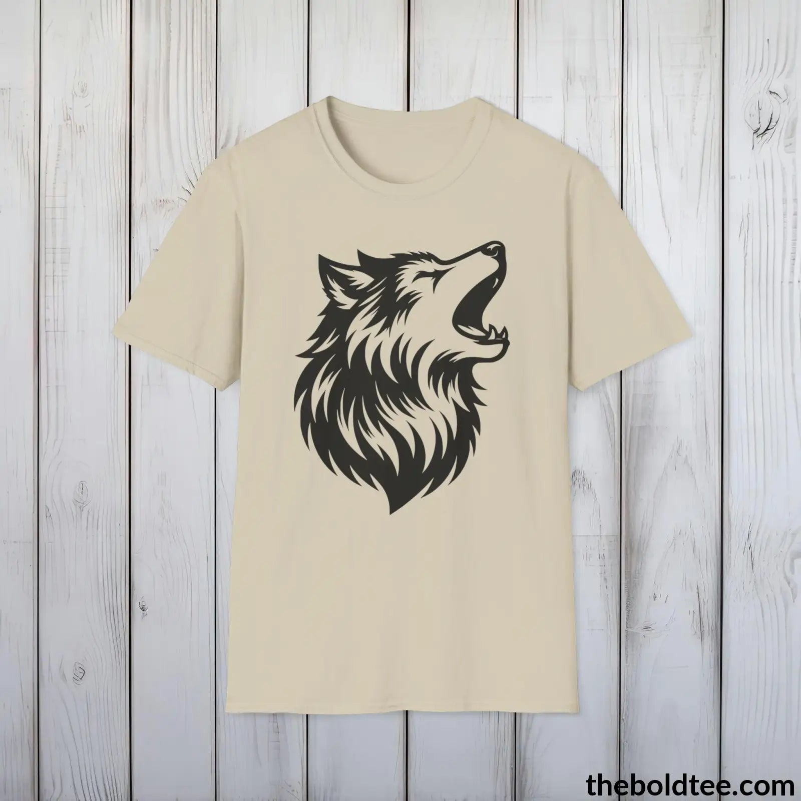 T-Shirt Sand / S Howling Wolf Tee - Casual, Sustainable & Soft Cotton Crewneck Unisex T-Shirt - in 9 Bold Colors