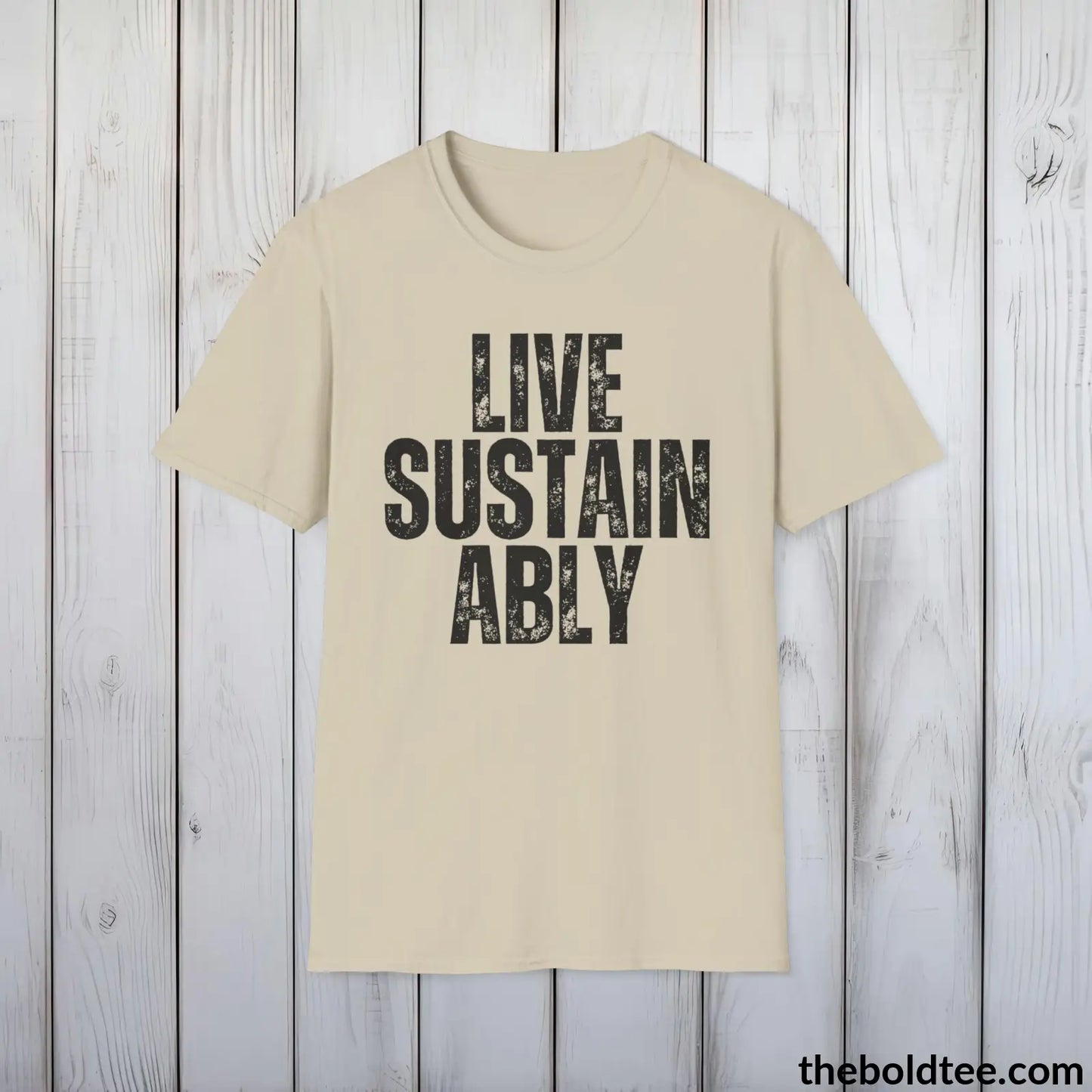 T-Shirt Sand / S LIVE SUSTAINABLY Tee - Casual, Sustainable & Soft Cotton Crewneck Unisex T-Shirt - 9 Bold Colors