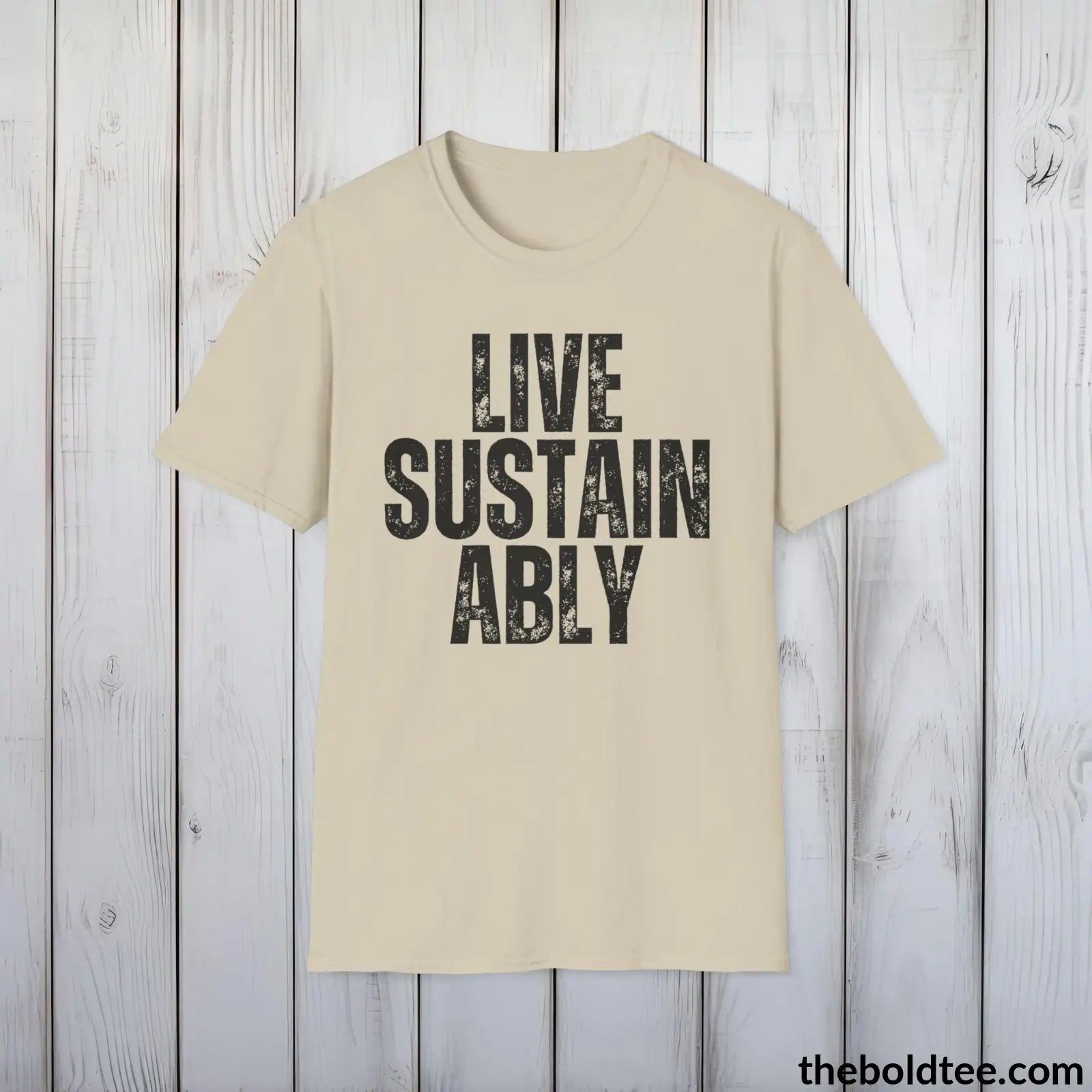 T-Shirt Sand / S LIVE SUSTAINABLY Tee - Casual, Sustainable & Soft Cotton Crewneck Unisex T-Shirt - 9 Bold Colors