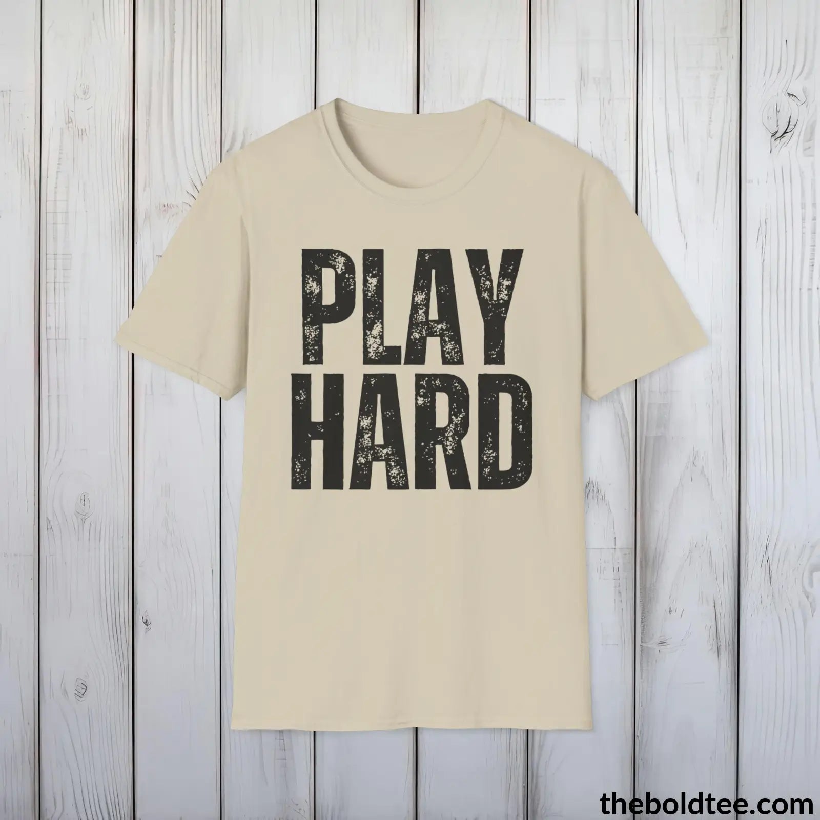 T-Shirt Sand / S PLAY HARD Basketball Tee - Sustainable & Soft Cotton Crewneck Unisex T-Shirt - 9 Bold Colors