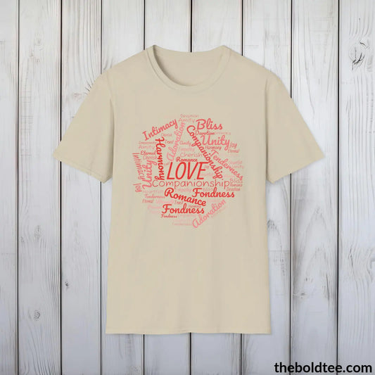 T-Shirt Sand / S Romantic Love Typography Art T-Shirt - Whispers of Romance Word Art Tee - Perfect Lovers Gift for Girlfriend or Wife - 9 Trendy Colors