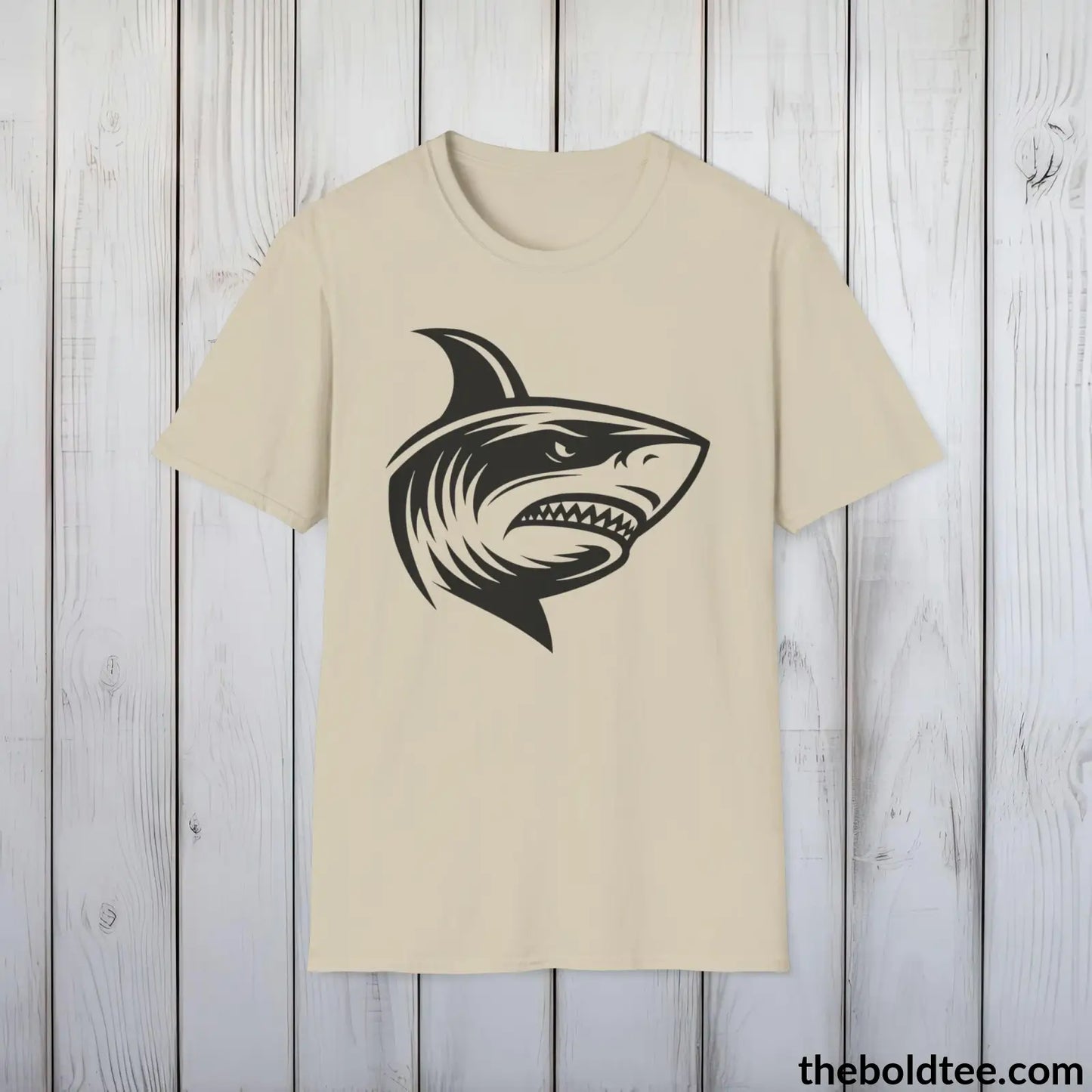 T-Shirt Sand / S Shark Tee - Casual, Sustainable & Soft Cotton Crewneck Unisex T-Shirt - in 9 Bold Colors