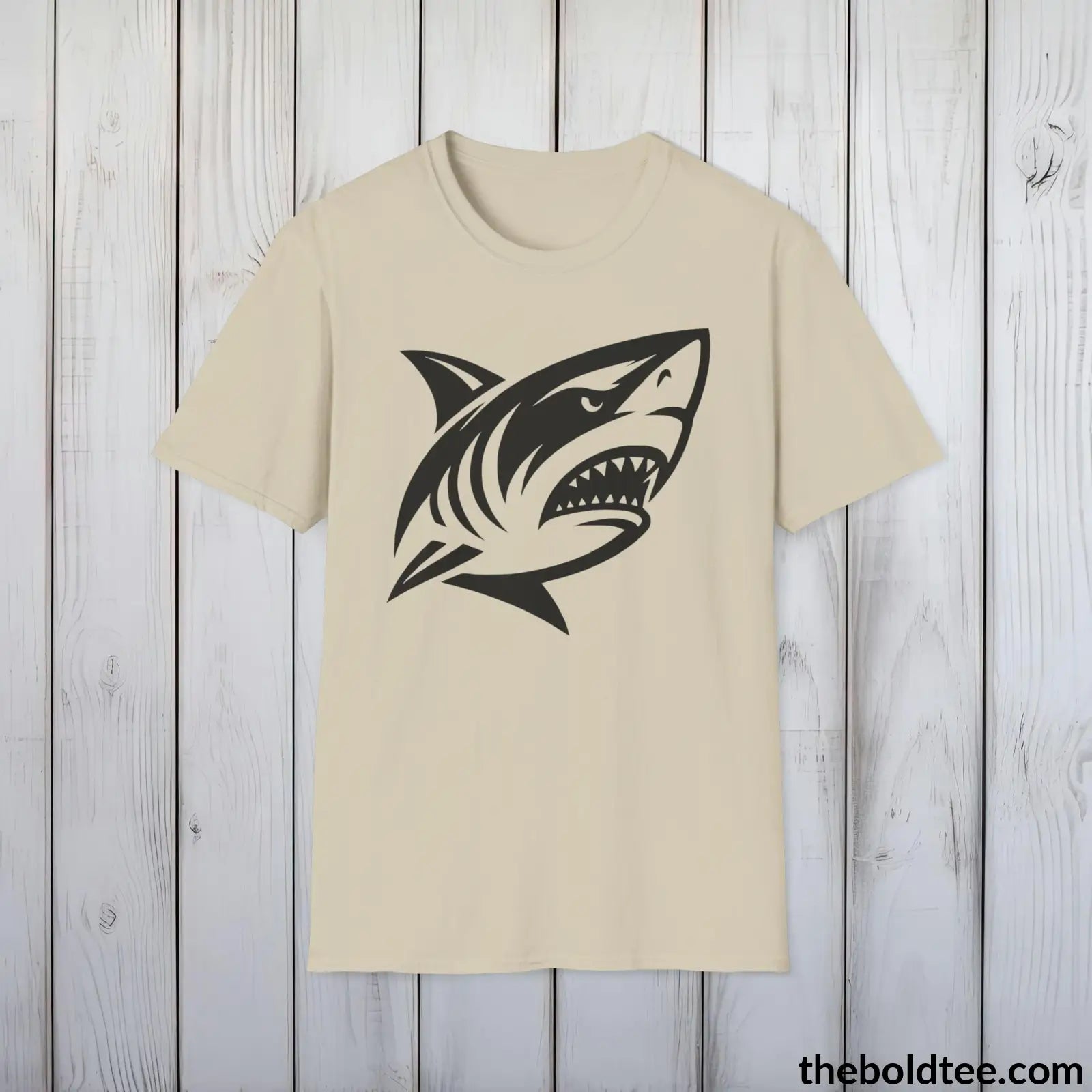 T-Shirt Sand / S Shark Tee - Casual, Sustainable & Soft Cotton Crewneck Unisex T-Shirt - in 9 Bold Colors