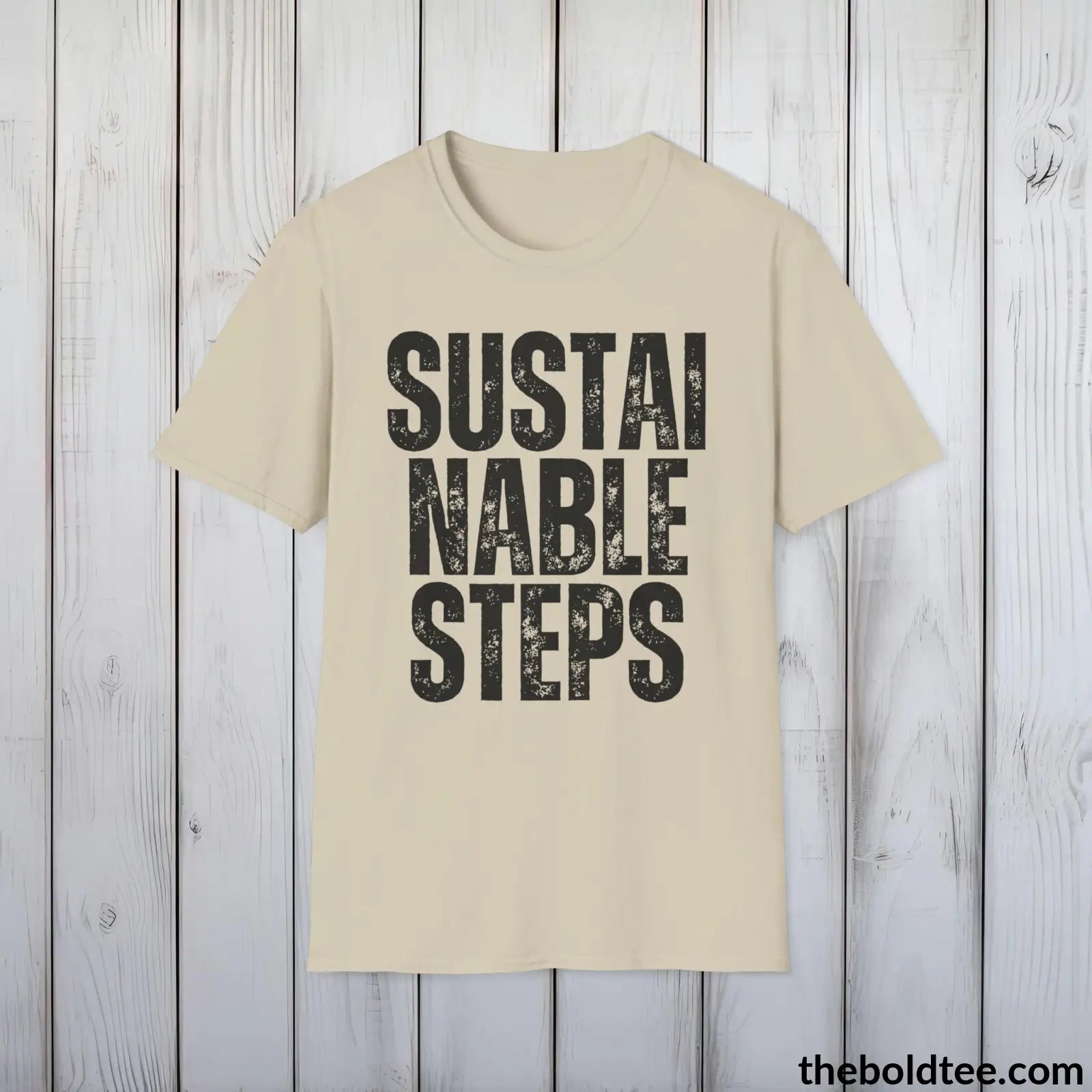 T-Shirt Sand / S SUSTAINABLE STEPS Tee - Casual, Sustainable & Soft Cotton Crewneck Unisex T-Shirt - 9 Bold Colors