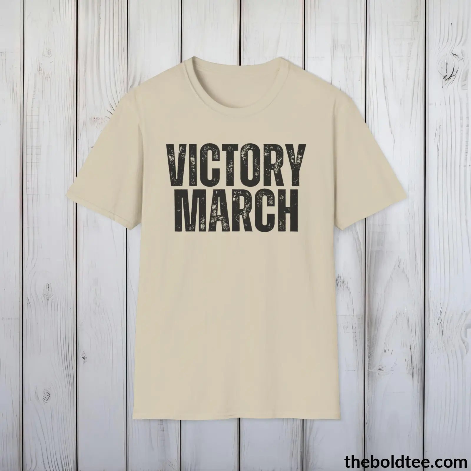 T-Shirt Sand / S VICTORY MARCH Military Tee - Strong & Versatile Cotton Crewneck T-Shirt - 9 Bold Colors