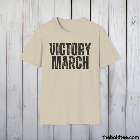 T-Shirt Sand / S VICTORY MARCH Military Tee - Strong & Versatile Cotton Crewneck T-Shirt - 9 Bold Colors