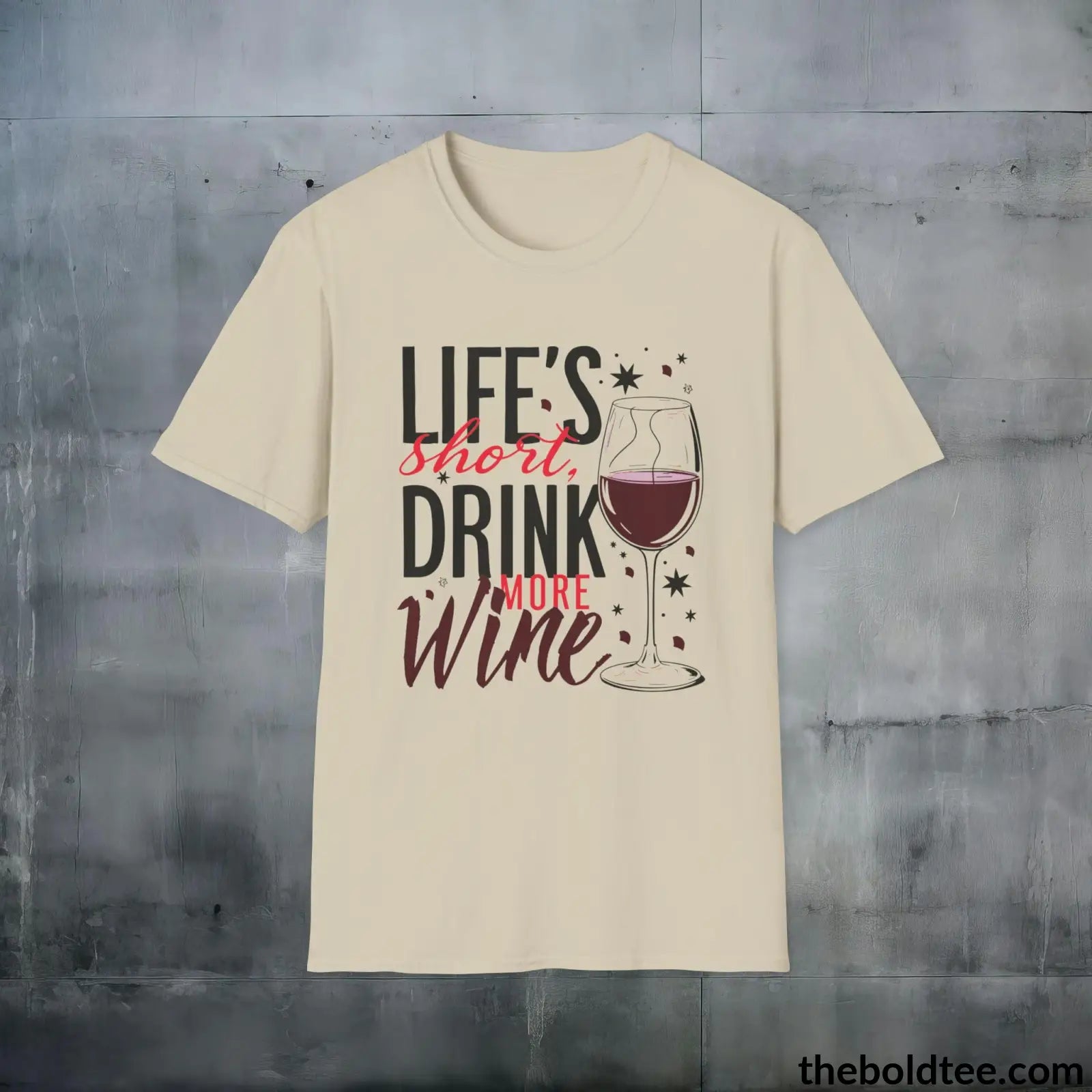 T-Shirt Sand / S Wine Lover's Delight T-Shirt - Wine Enthusiast's Softstyle Shirt - Perfect Gift for Cool Friends - 100% Ring-Spun Cotton - 3 Colors