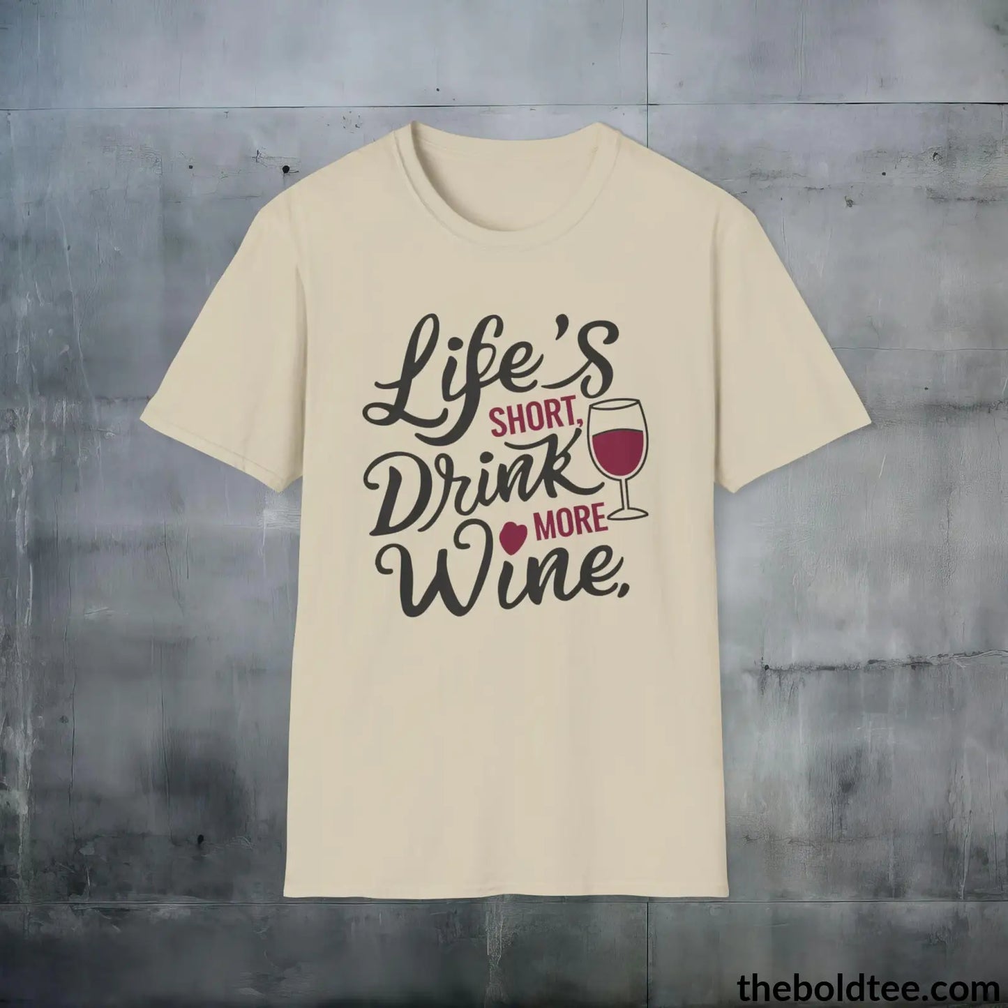 T-Shirt Sand / S Wine Lover's Delight T-Shirt - Wine Enthusiast's Softstyle Shirt - Perfect Gift for Cool Friends - 100% Ring-Spun Cotton - 3 Colors