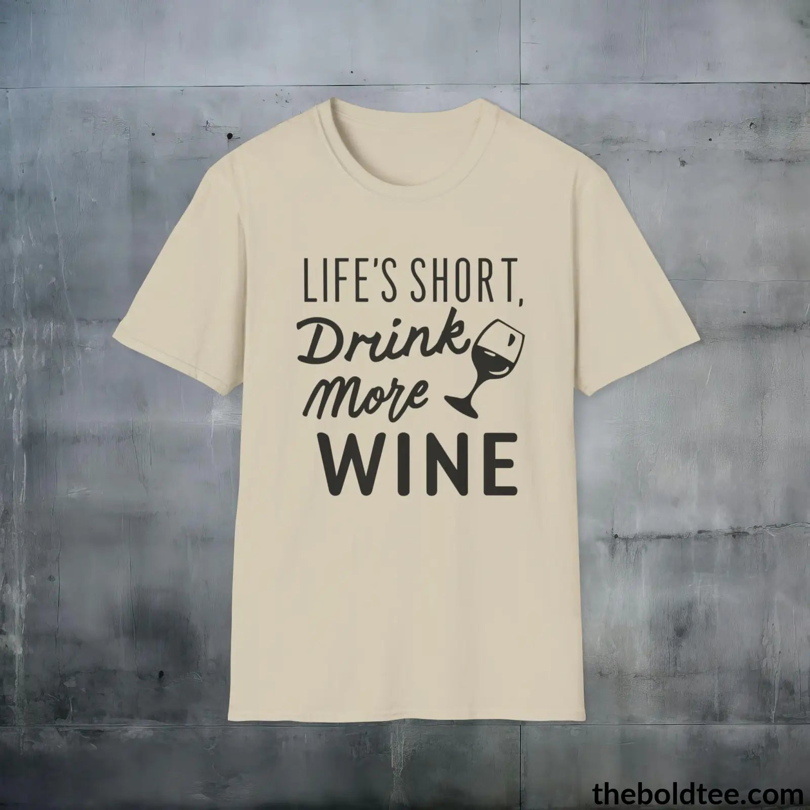 T-Shirt Sand / S Wine Lover's Delight T-Shirt - Wine Enthusiast's Softstyle Shirt - Perfect Gift for Cool Friends - 100% Ring-Spun Cotton - 3 Colors