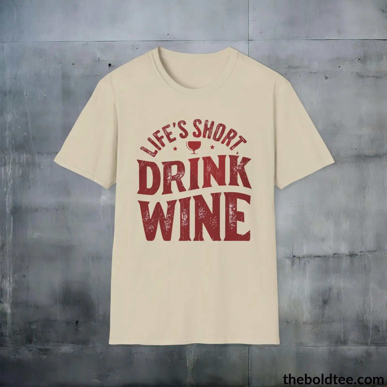 T-Shirt Sand / S Wine Lover's Delight T-Shirt - Wine Enthusiast's Softstyle Shirt - Perfect Gift for Cool Friends - 100% Ring-Spun Cotton - 3 Colors