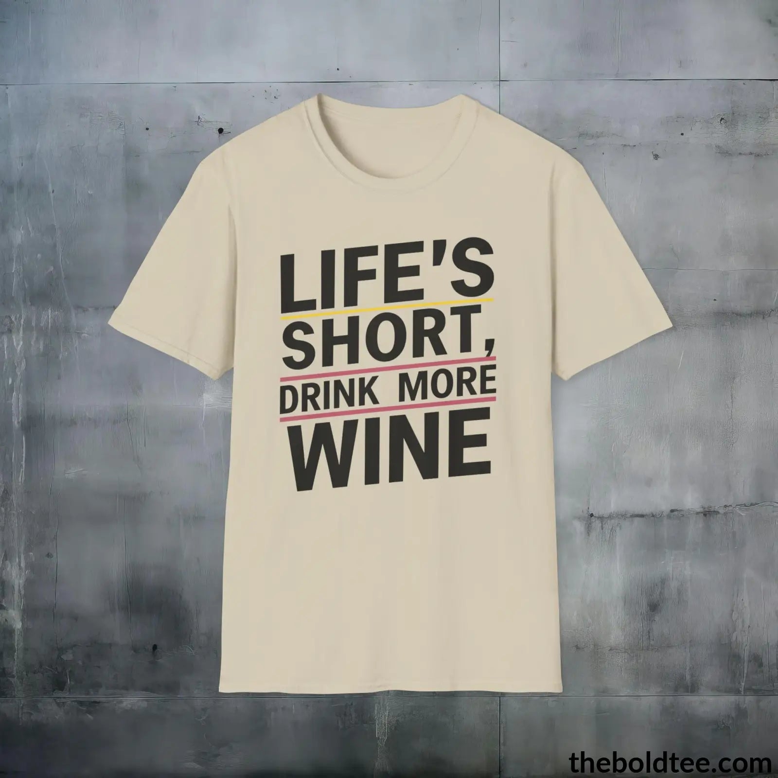 T-Shirt Sand / S Wine Lover's Delight T-Shirt - Wine Enthusiast's Softstyle Shirt - Perfect Gift for Cool Friends - 100% Ring-Spun Cotton - 3 Colors