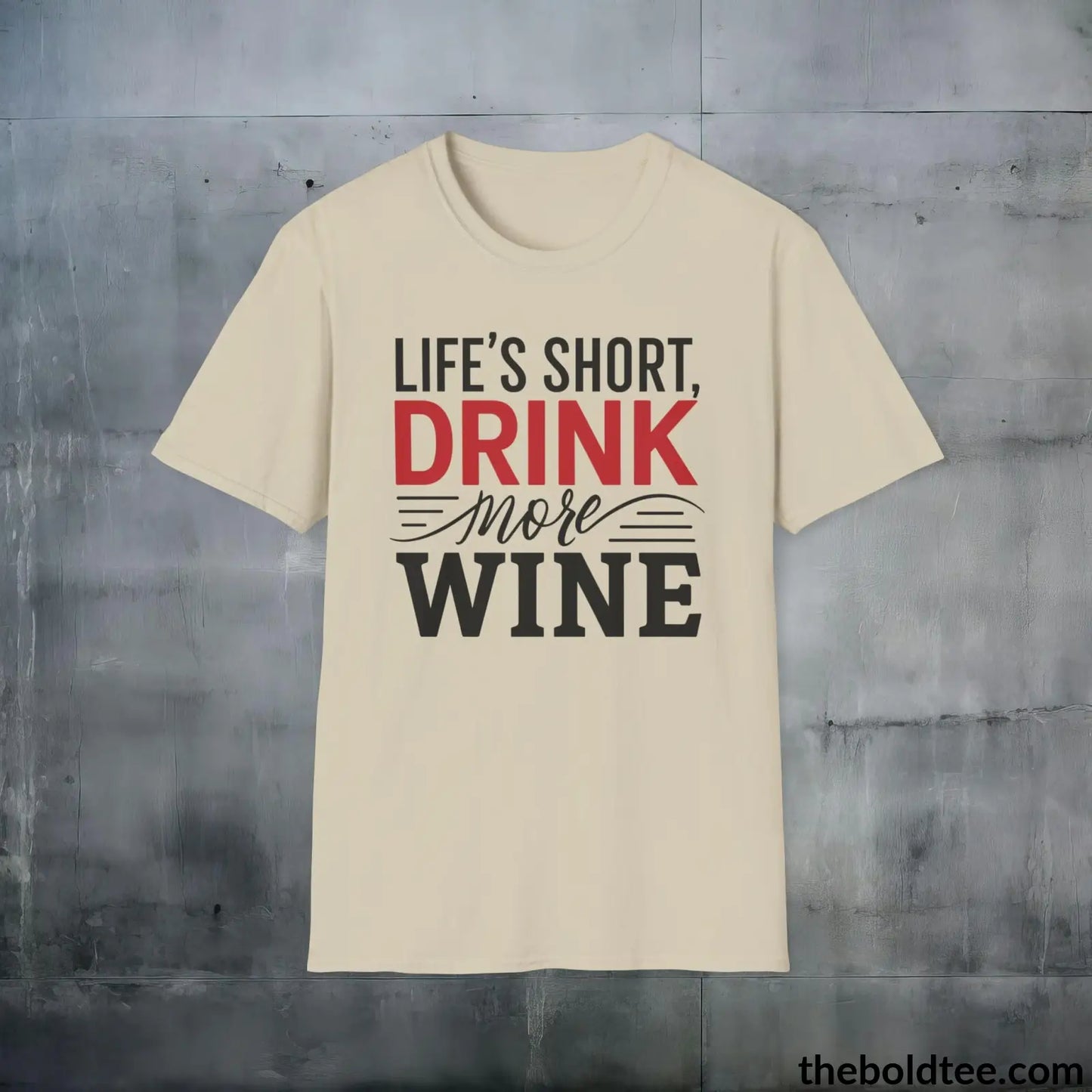 T-Shirt Sand / S Wine Lover's Delight T-Shirt - Wine Enthusiast's Softstyle Shirt - Perfect Gift for Cool Friends - 100% Ring-Spun Cotton - 3 Colors